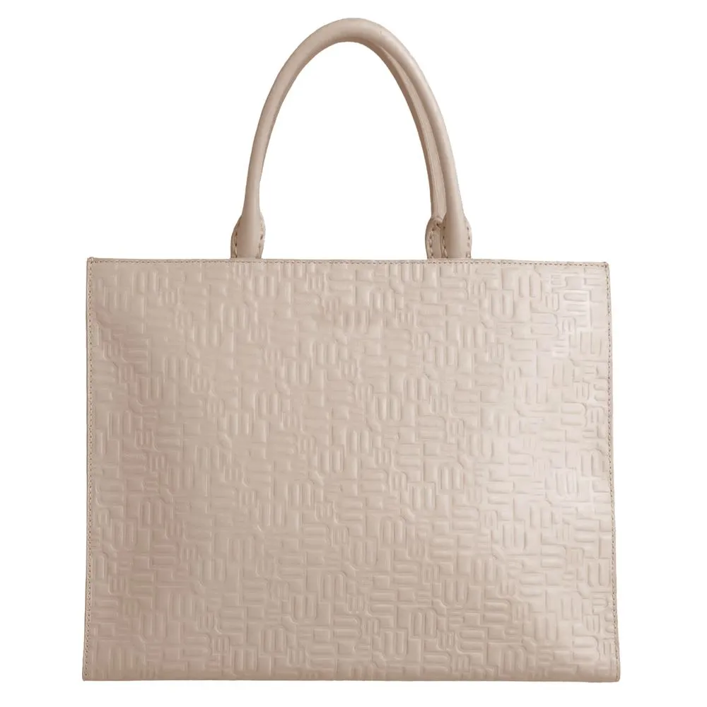 Baldinini Trend Women's Chic Beige Calfskin Handbag with Logo Motif