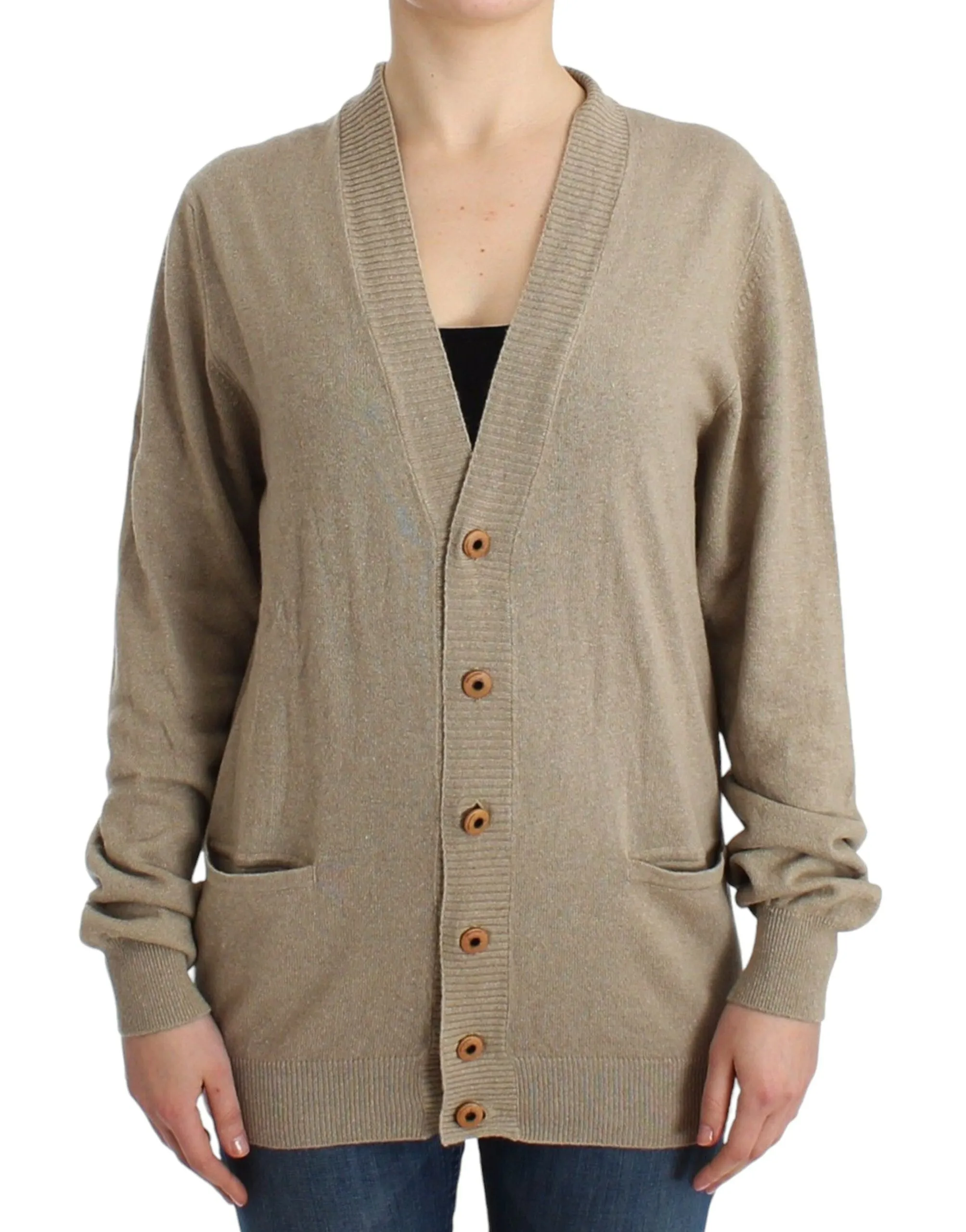Ermanno Scervino Women's Beige Deep V-Neck Luxury Cardigan