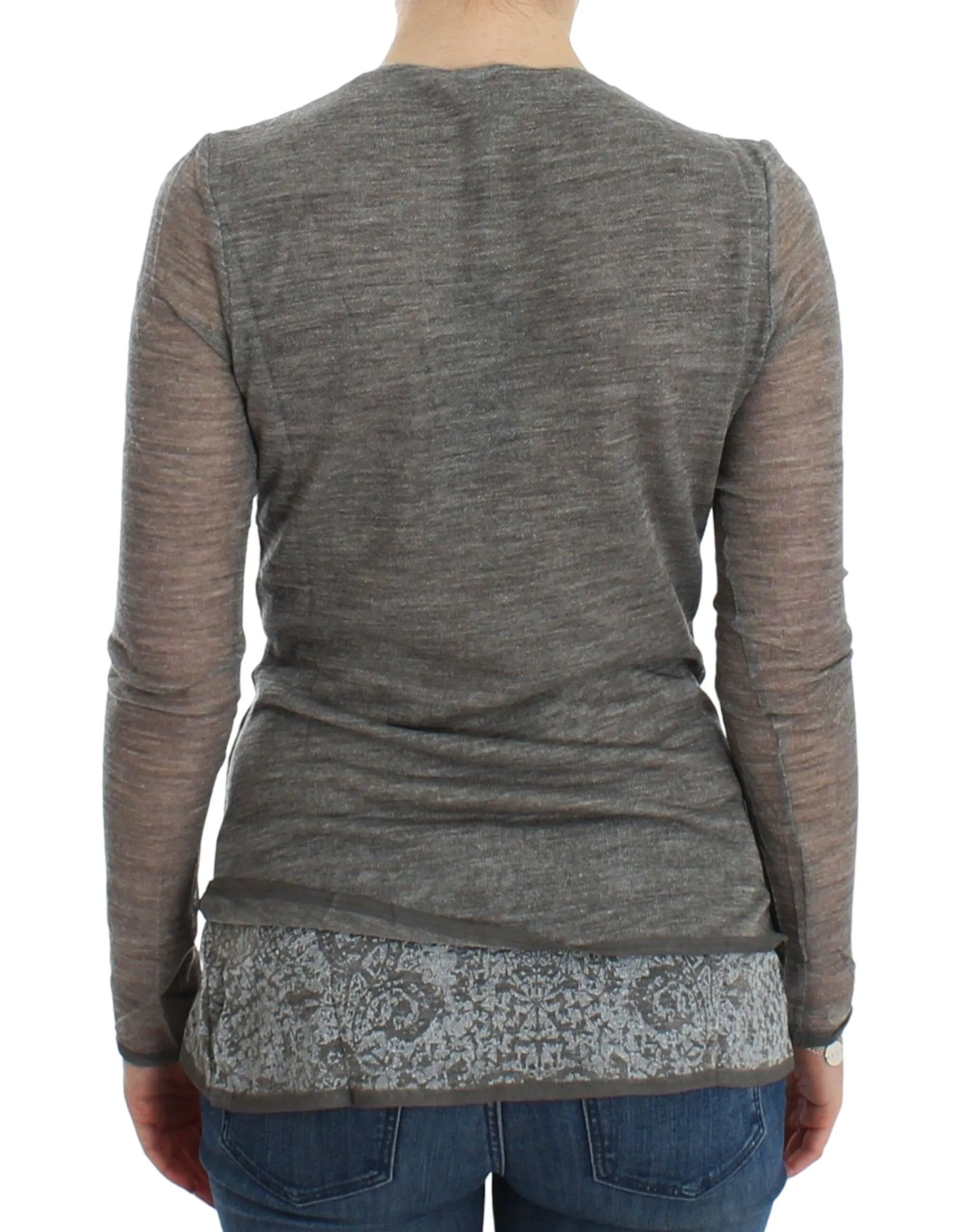 Ermanno Scervino Women's Elegant Gray Wool Blend Deep V-neck Sweater