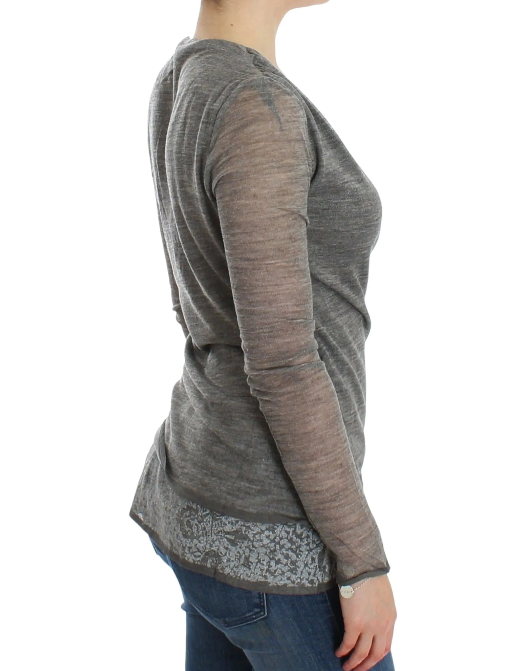 Ermanno Scervino Women's Elegant Gray Wool Blend Deep V-neck Sweater