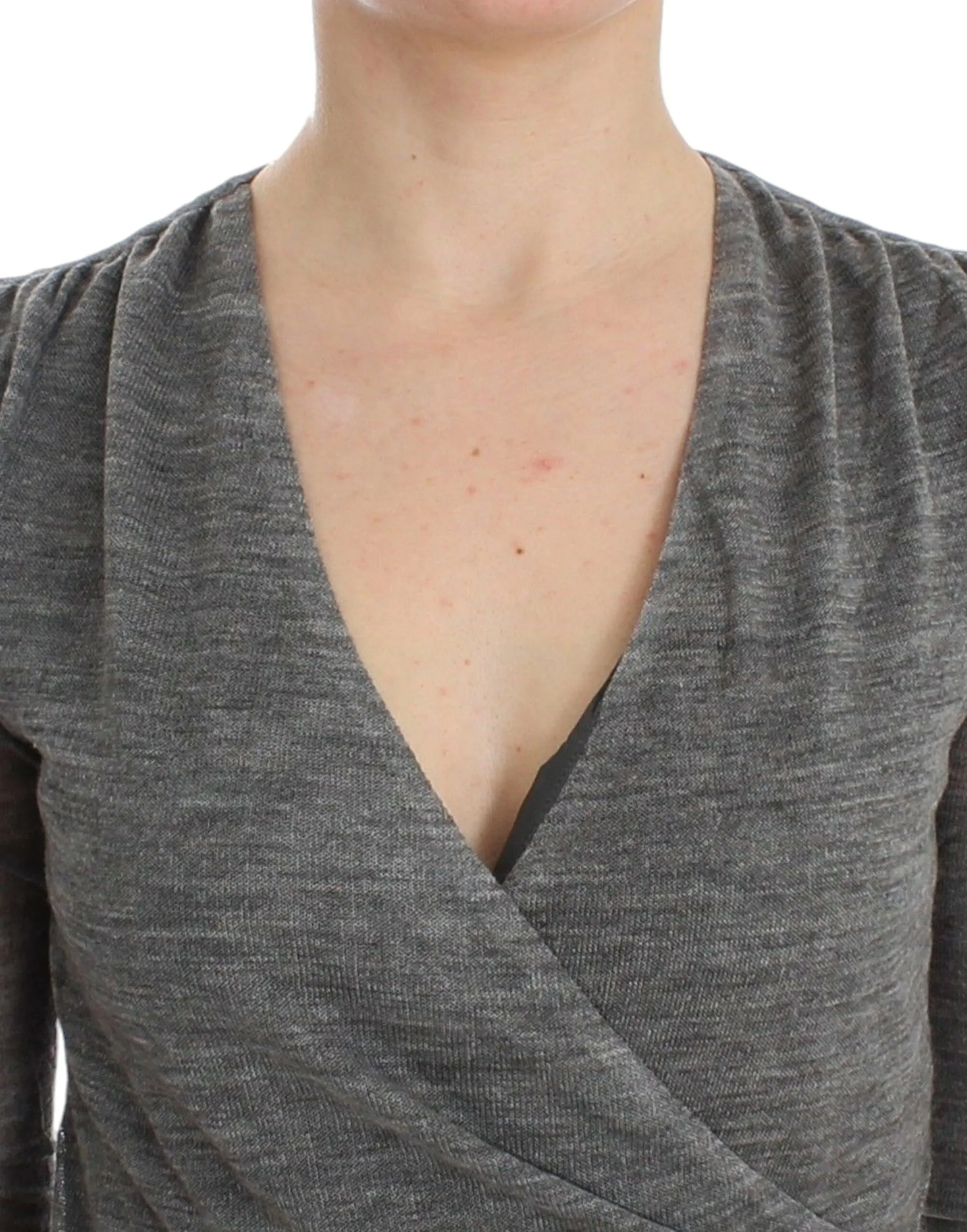 Ermanno Scervino Women's Elegant Gray Wool Blend Deep V-neck Sweater