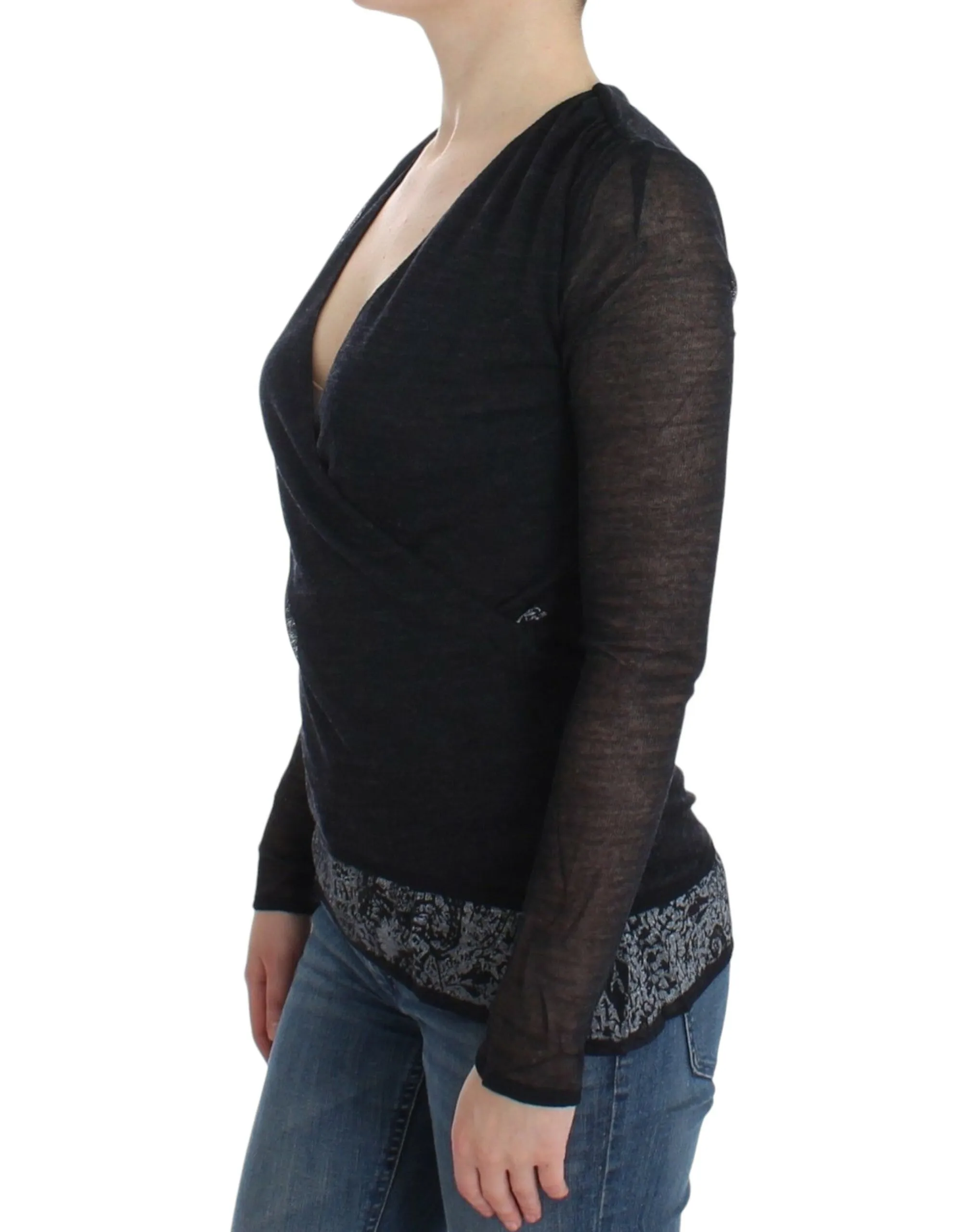 Ermanno Scervino Women's Deep V-neck Black Wool Blend Sweater