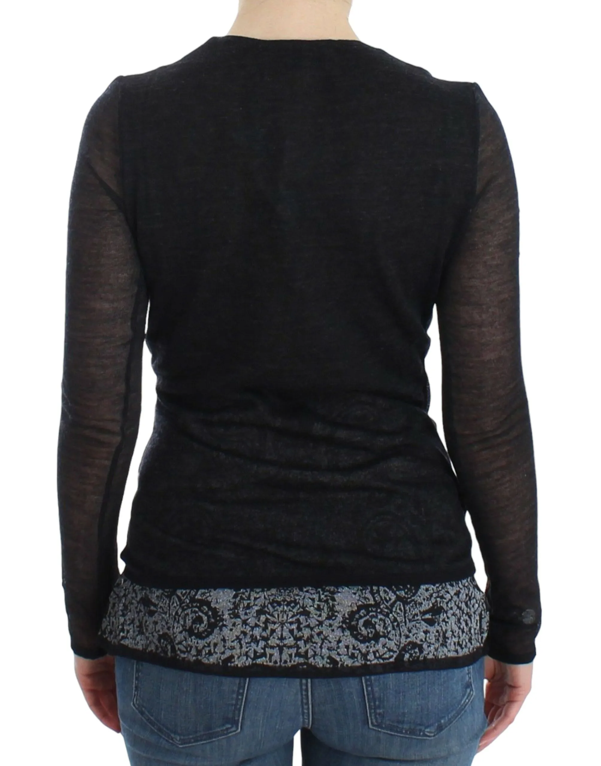 Ermanno Scervino Women's Deep V-neck Black Wool Blend Sweater