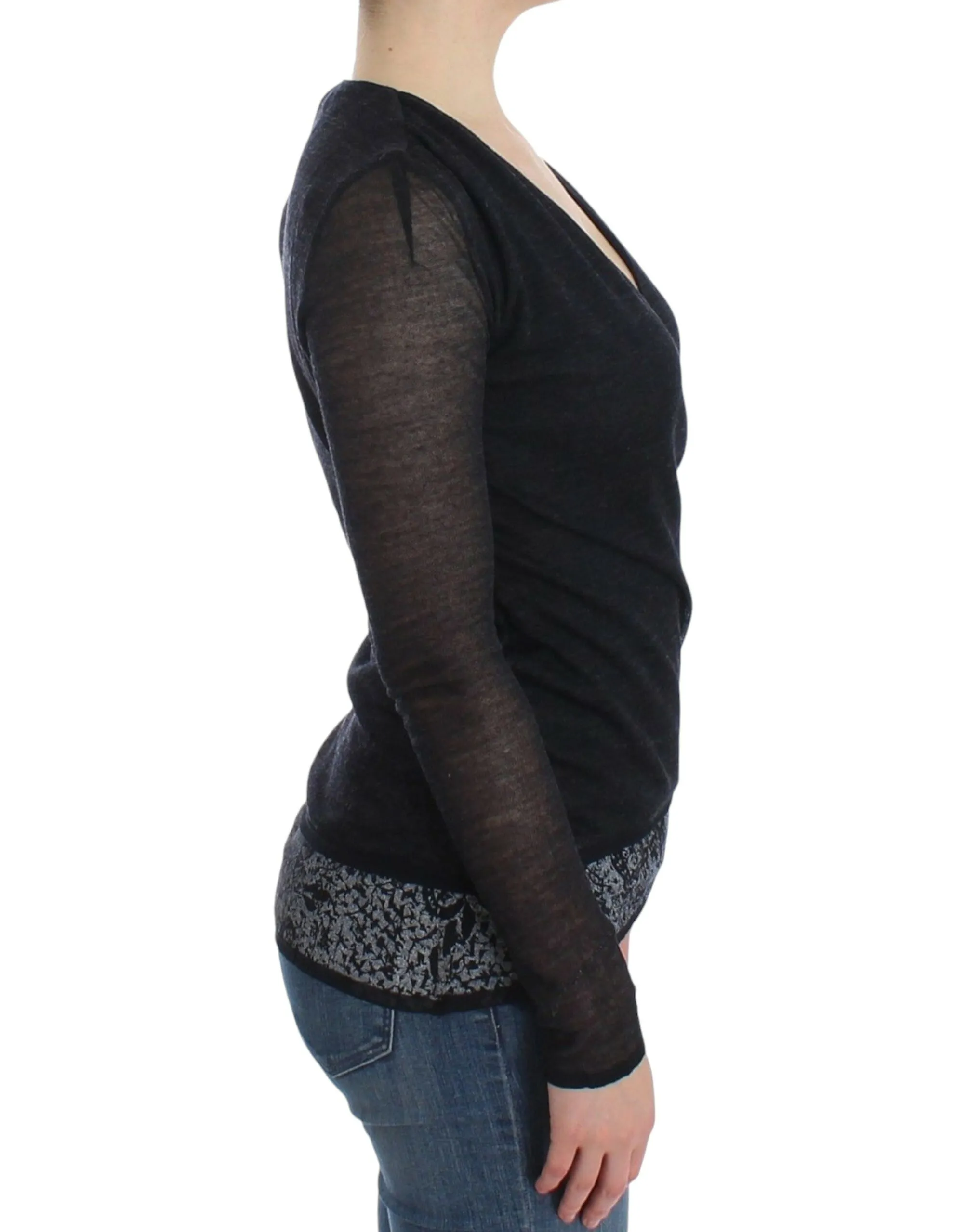 Ermanno Scervino Women's Deep V-neck Black Wool Blend Sweater