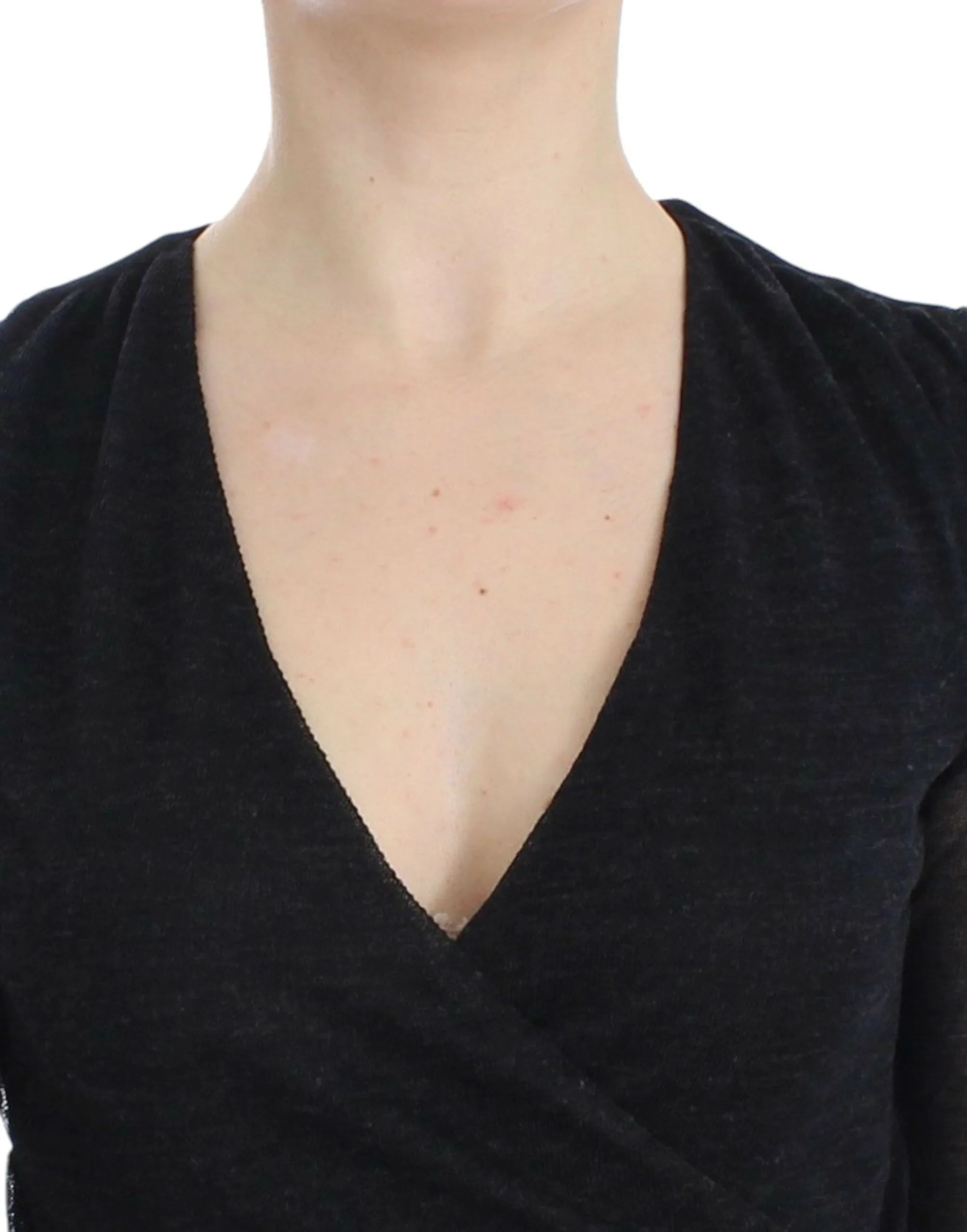 Ermanno Scervino Women's Deep V-neck Black Wool Blend Sweater