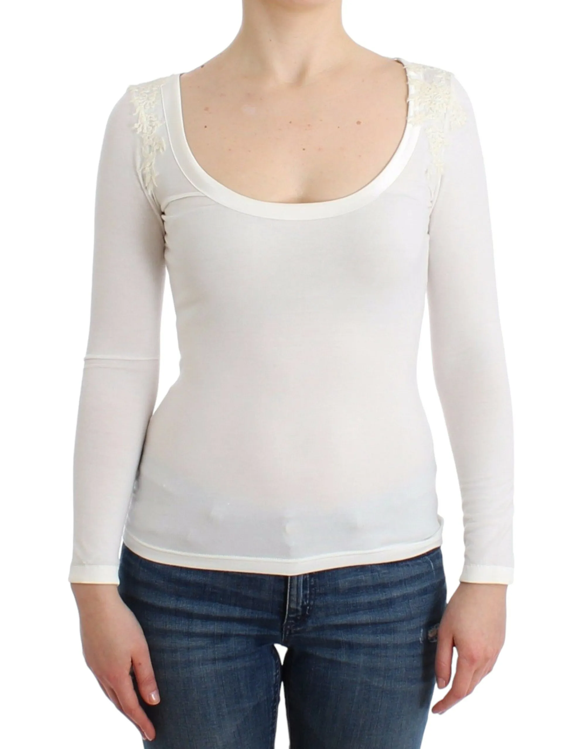 Ermanno Scervino Women's Chic White Floral Lace Long Sleeve Top