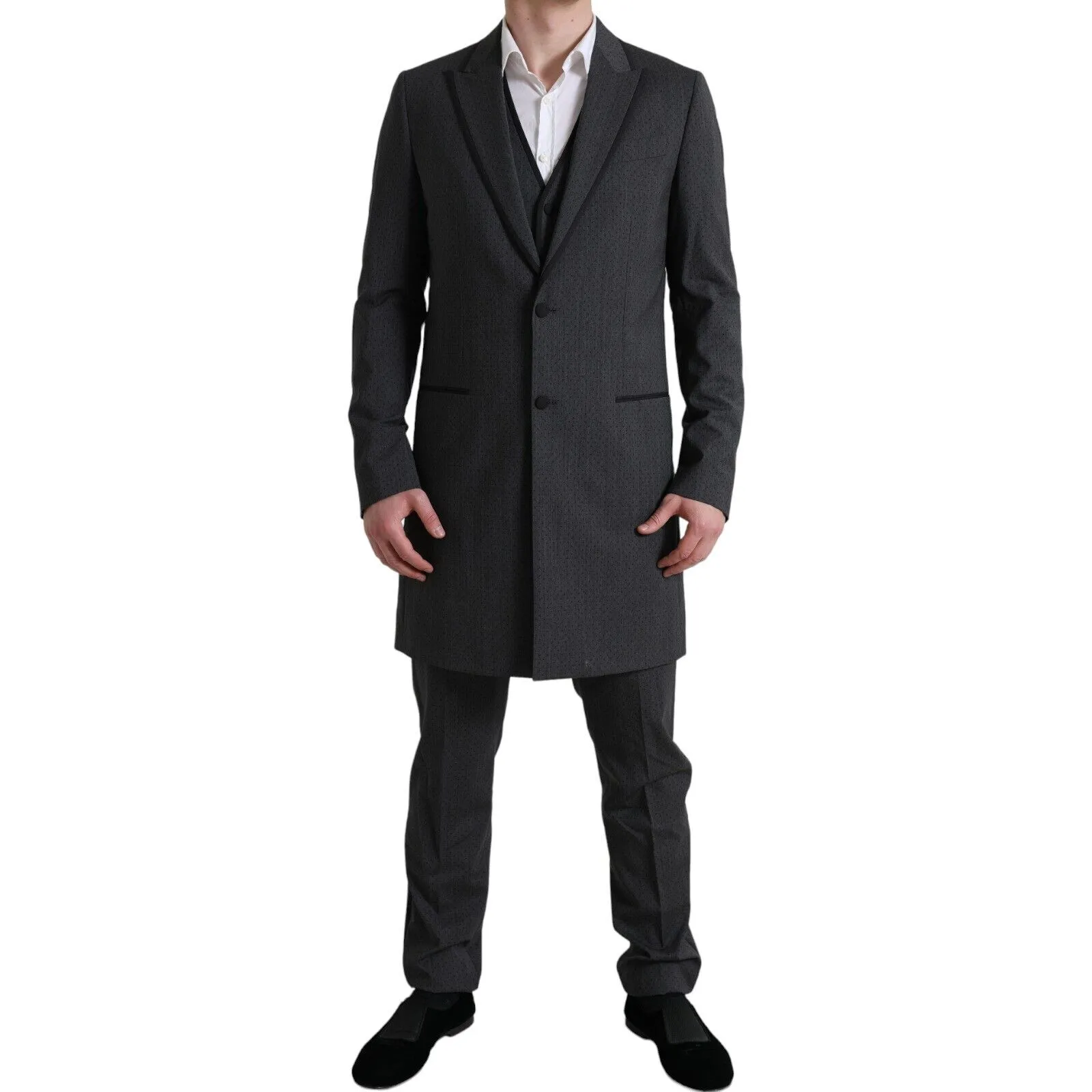 Dolce & Gabbana Men's Elegant Gray Polka Dotted Three-Piece Suit
