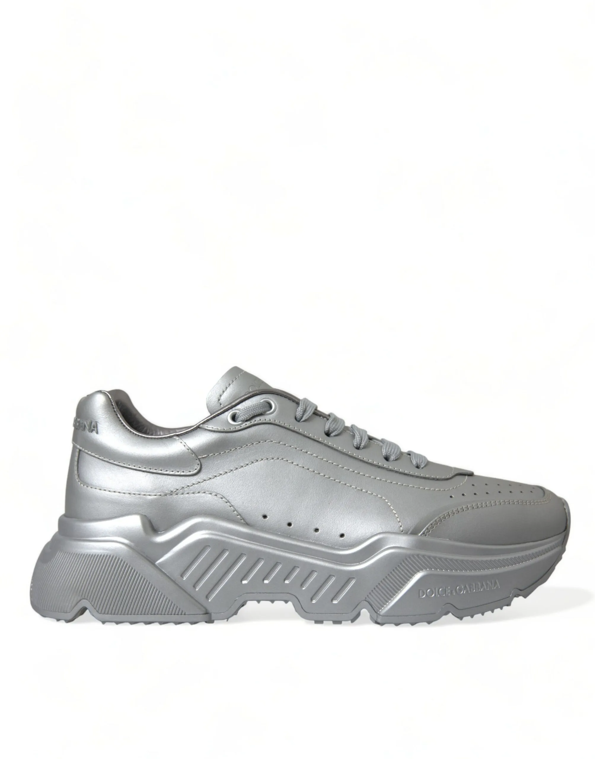 Dolce & Gabbana Men's Elegant Silver Calfskin Leather Sneakers
