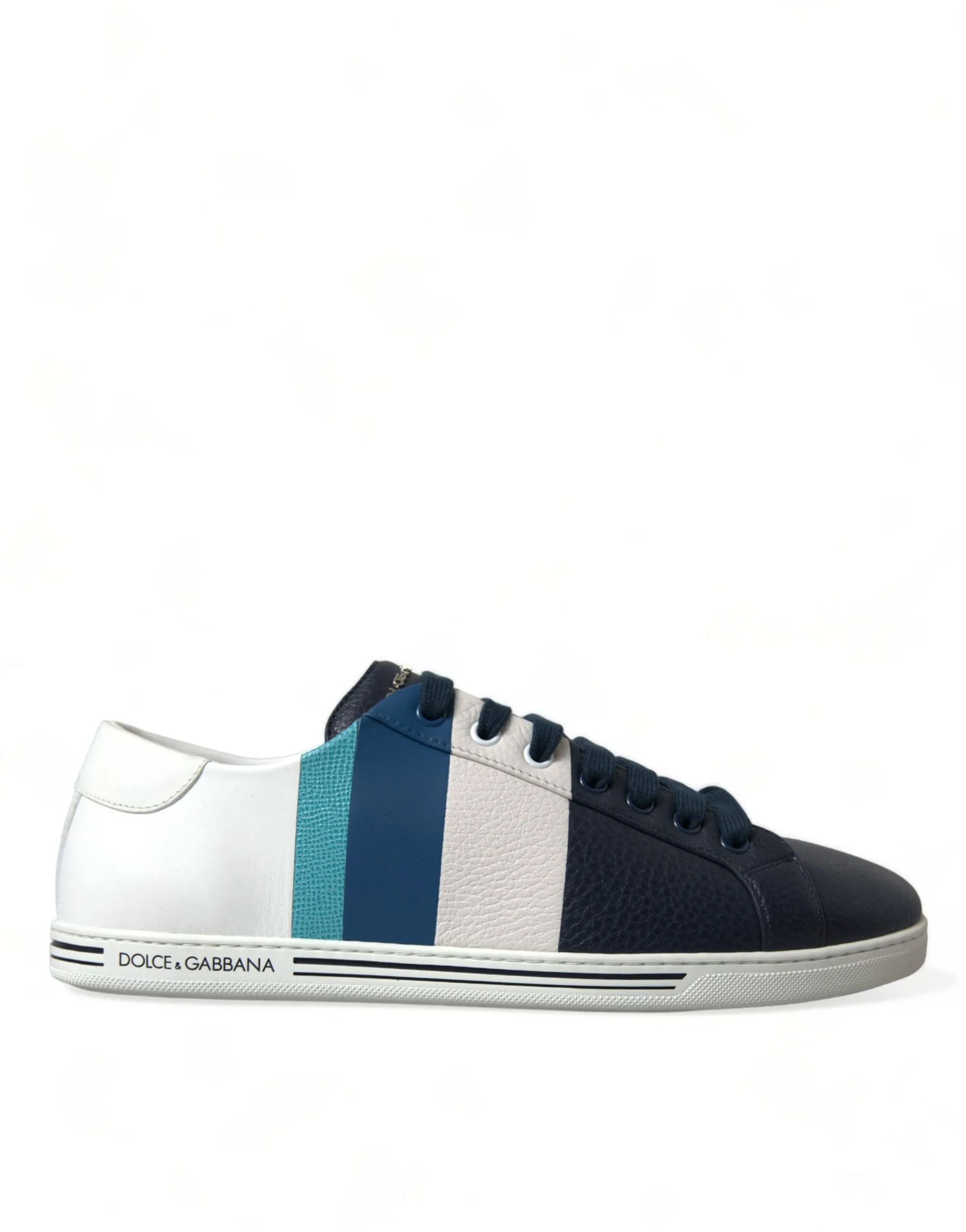 Dolce & Gabbana Men's Chic White and Blue Leather Low-Top Sneakers
