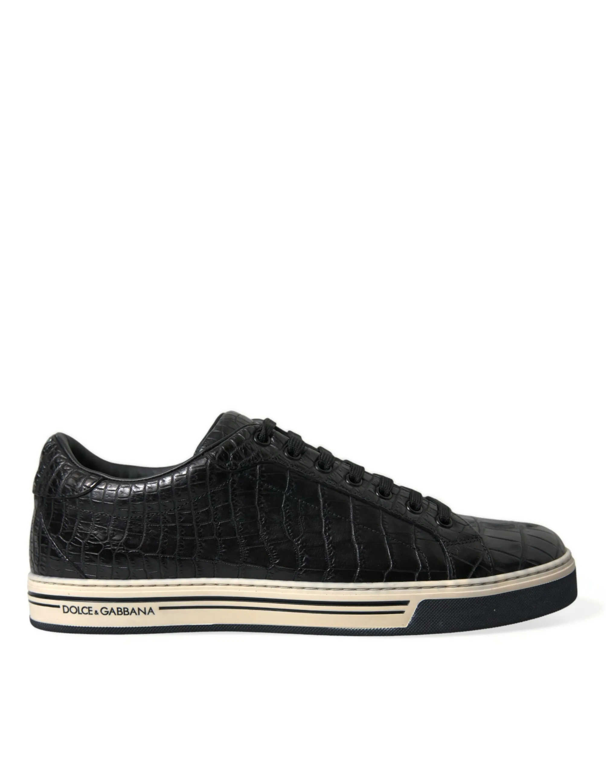 Dolce & Gabbana Men's Elegant Black Crocodile Leather Low-Top Sneakers