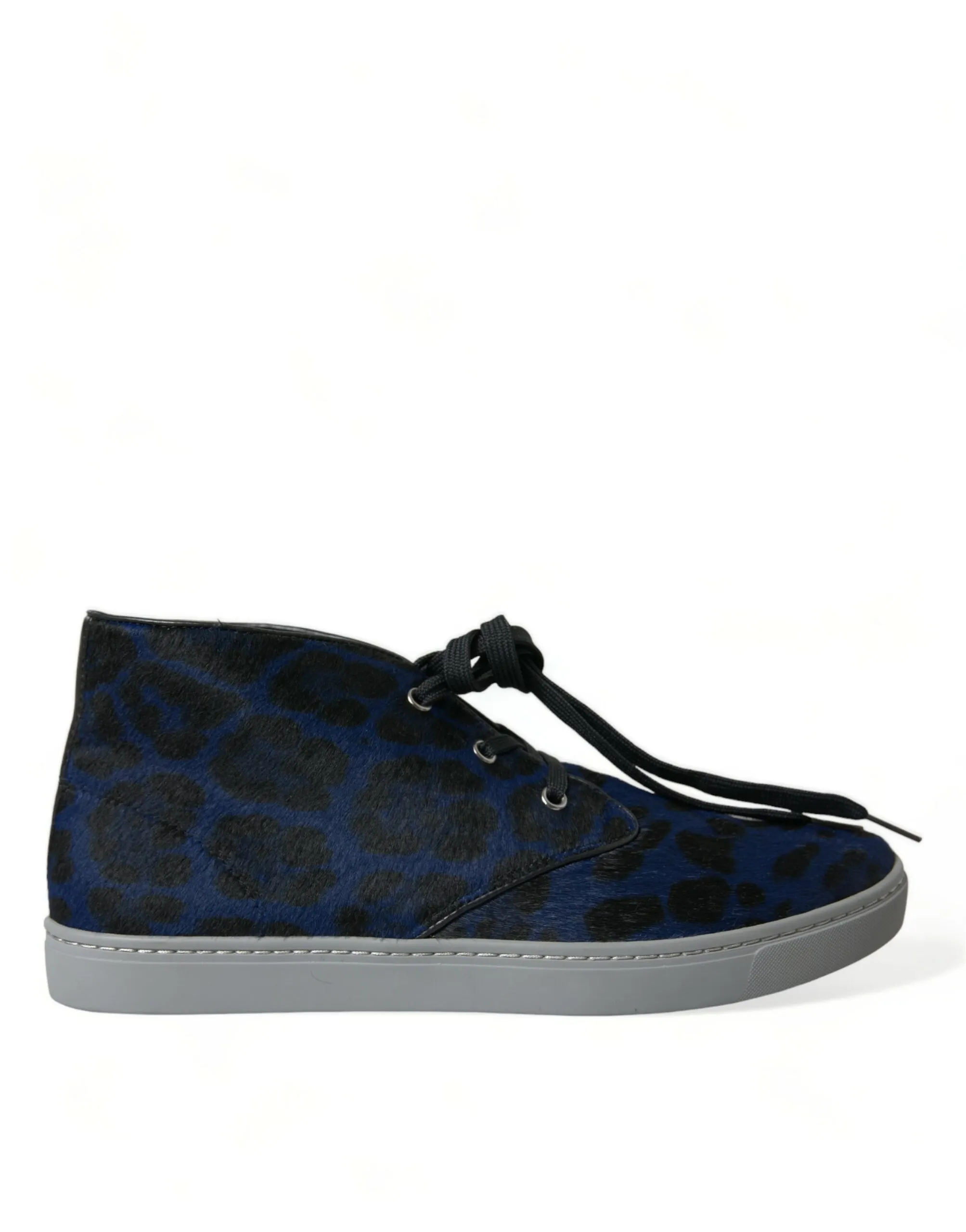 Dolce & Gabbana Men's Chic Blue Leopard Print Mid-Top Sneakers