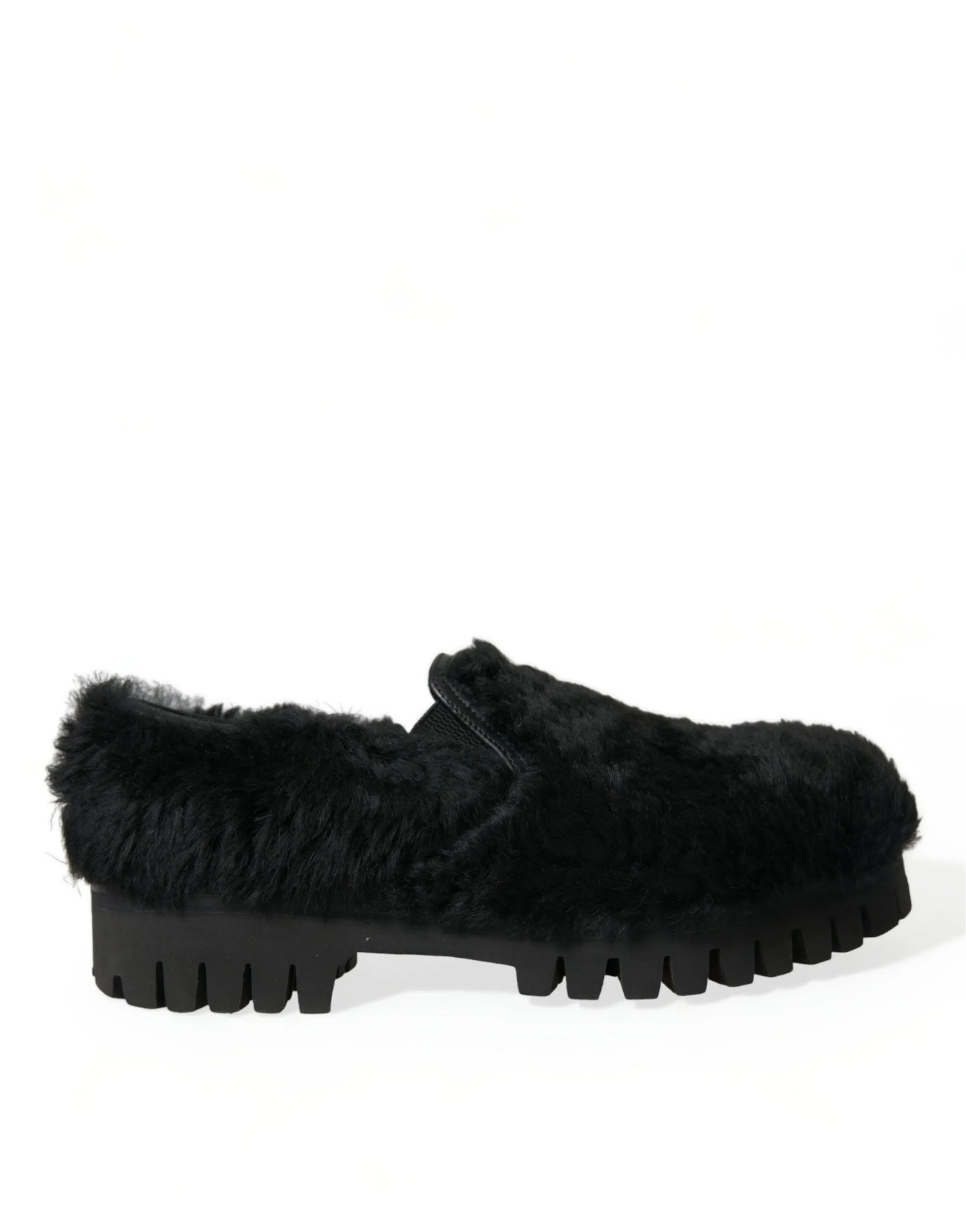 Dolce & Gabbana Men's Elegant Black Fur Slip On Loafers for Men