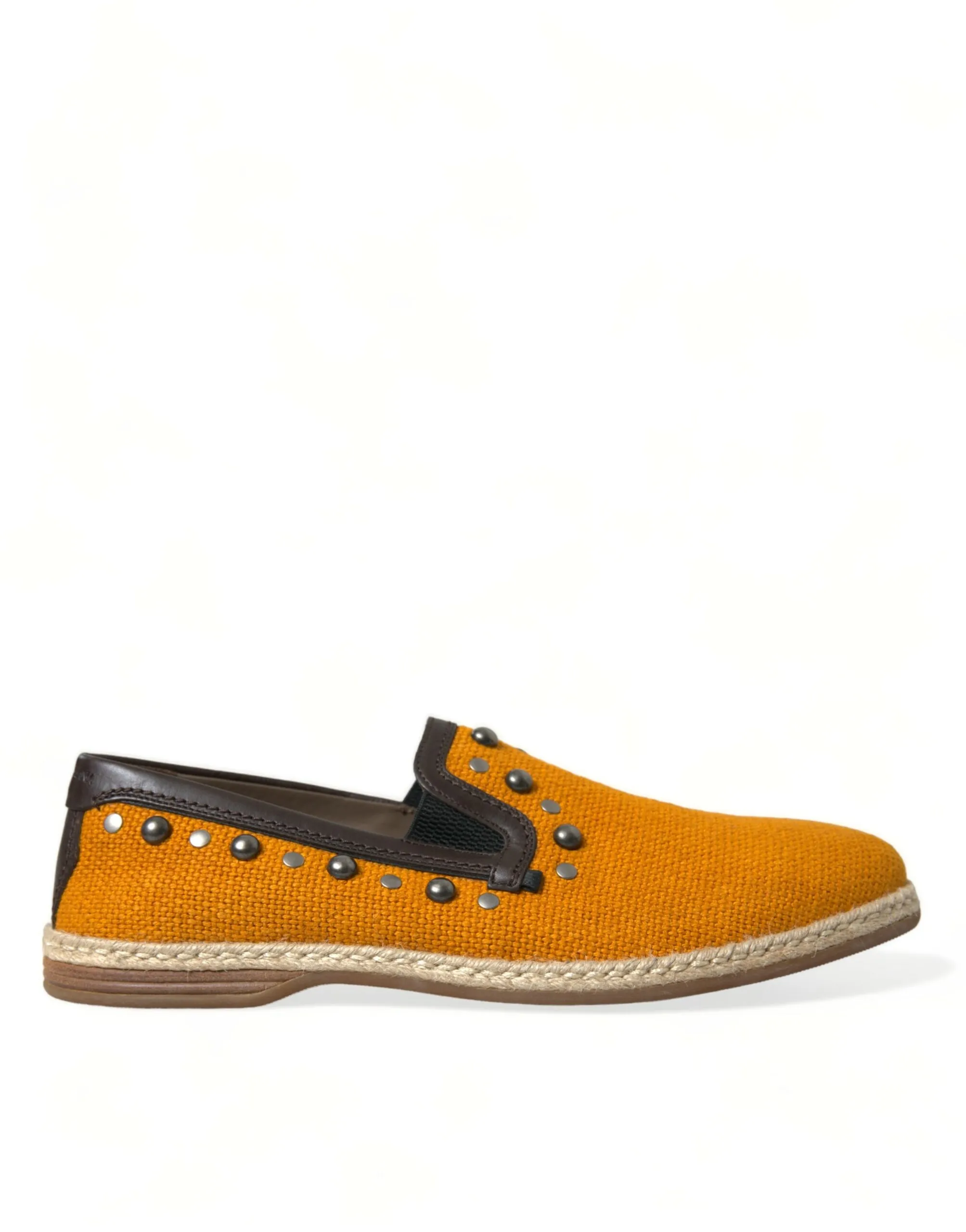 Dolce & Gabbana Men's Exclusive Orange Canvas Loafers with Studs