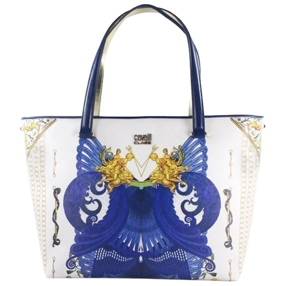 Cavalli Class Women's Elegant Calfskin Shopper Bag with Graphic Print