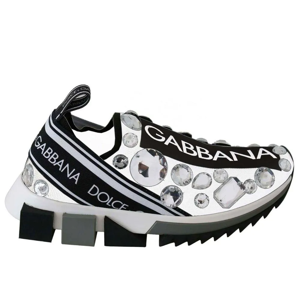Dolce & Gabbana Women's Elegant Stretch Jewel Sneakers in White