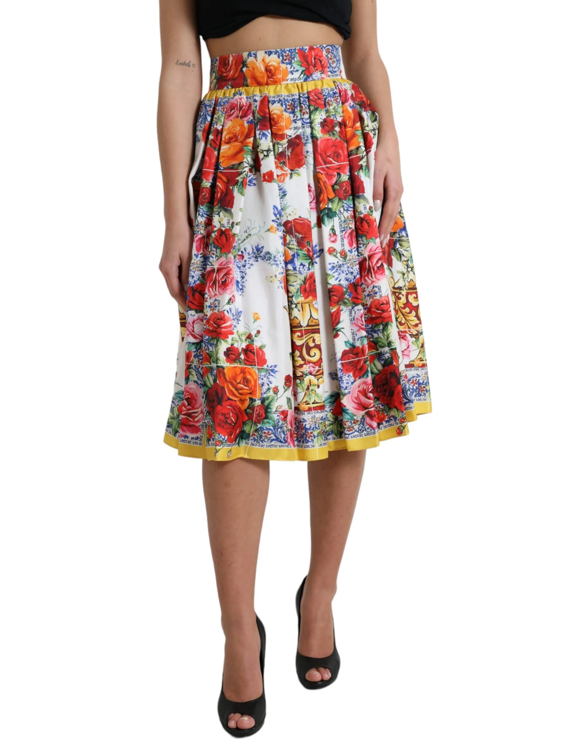 Dolce & Gabbana Women's Majolica Pleated Silk Midi Skirt