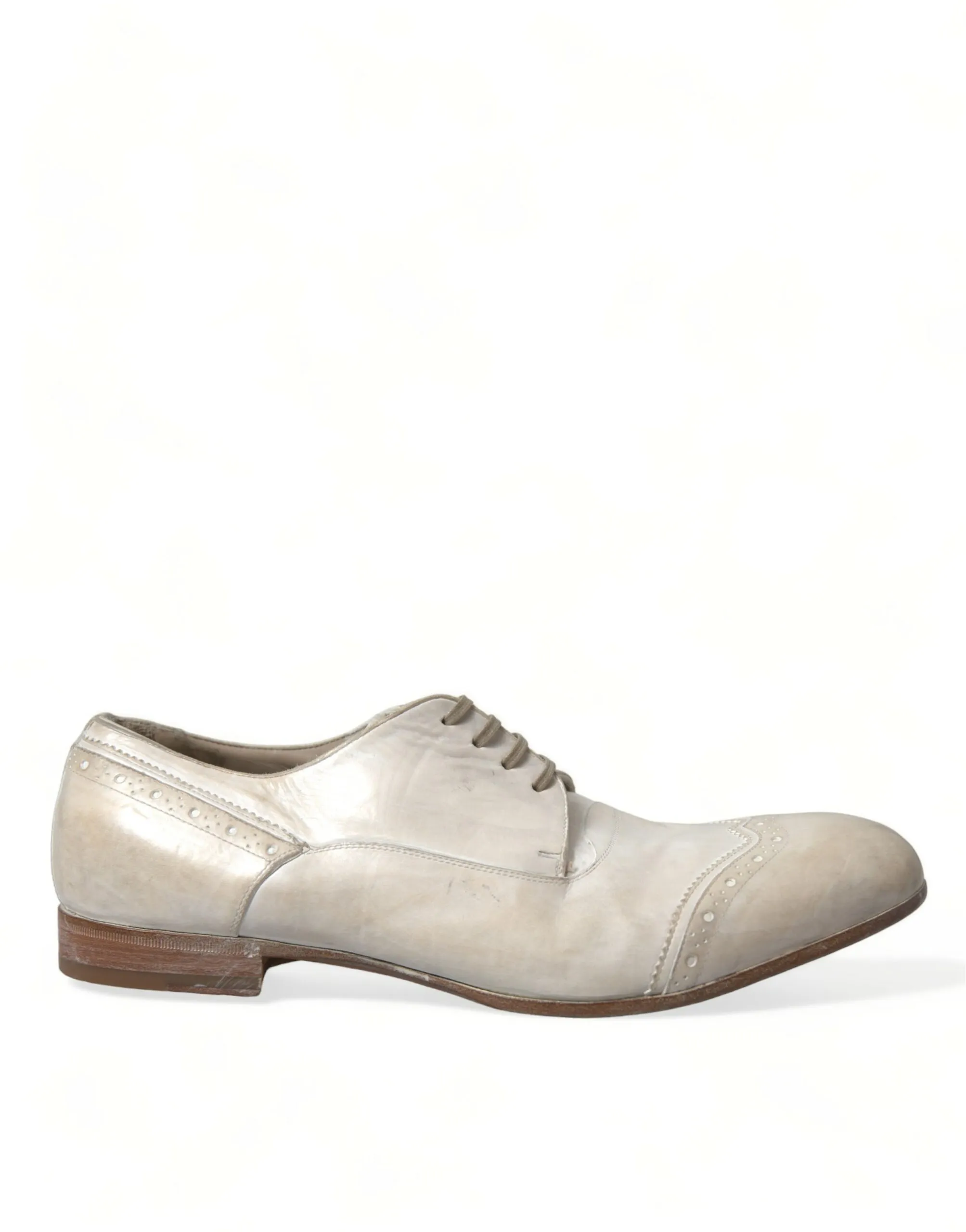 Dolce & Gabbana Men's Elegant White Leather Brogue Dress Shoes