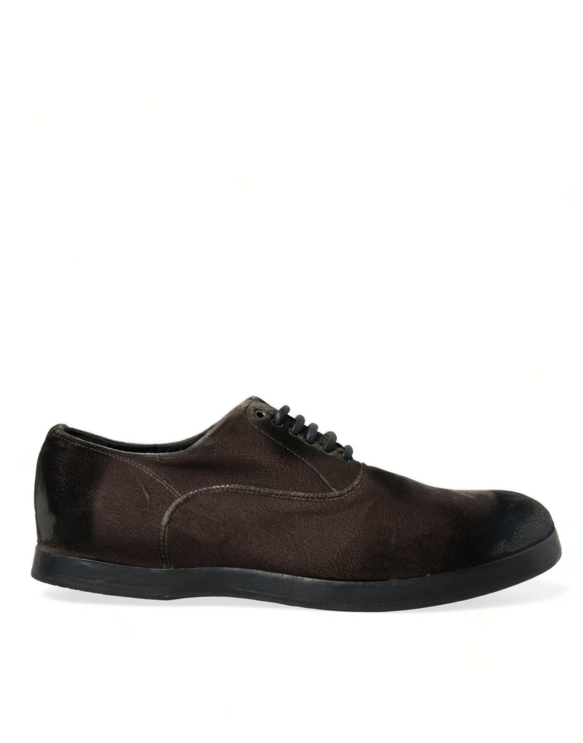 Dolce & Gabbana Men's Elegant Brown Velvet Oxford Lace-up Shoes