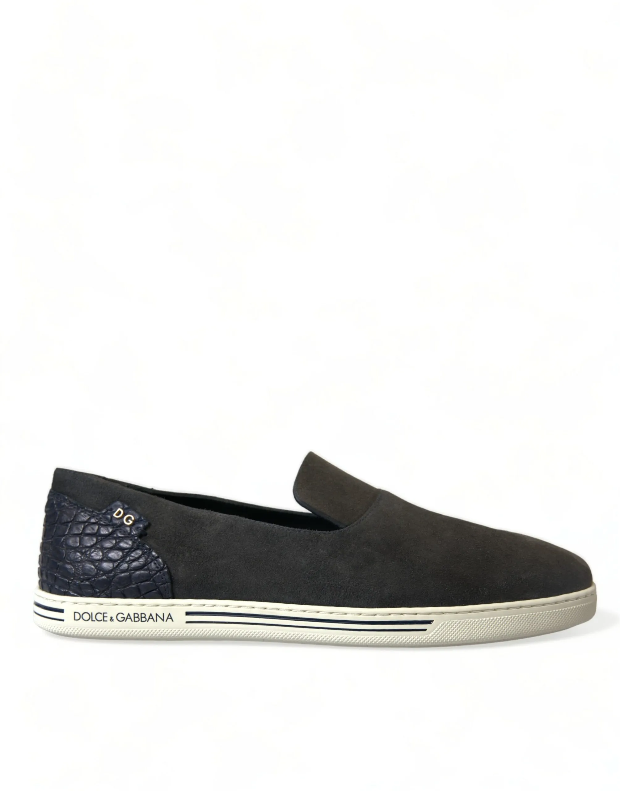 Dolce & Gabbana Men's Elegant Blue Suede & Crocodile Slippers