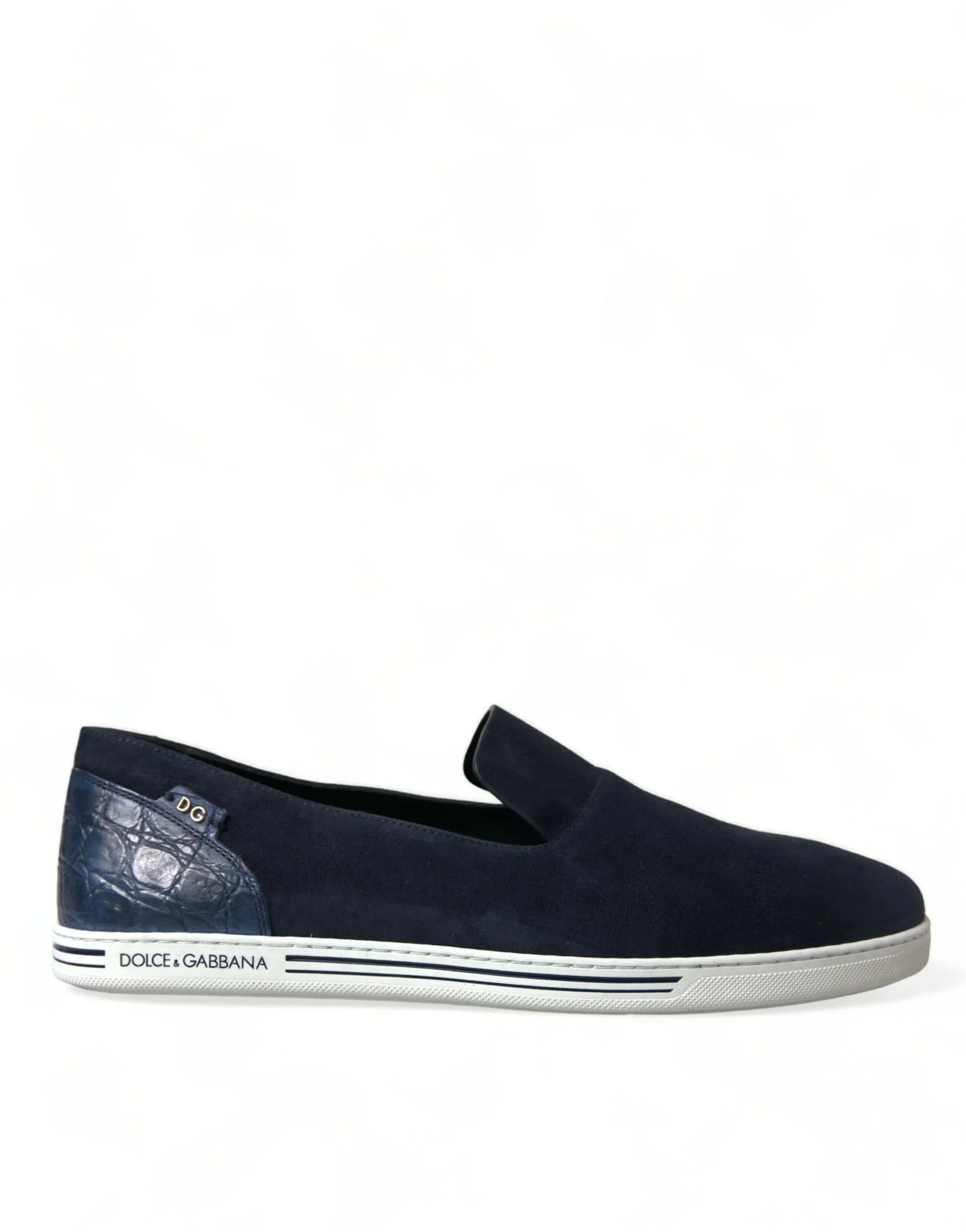 Dolce & Gabbana Men's Saint Tropez Suede Slippers with Crocodile Detail