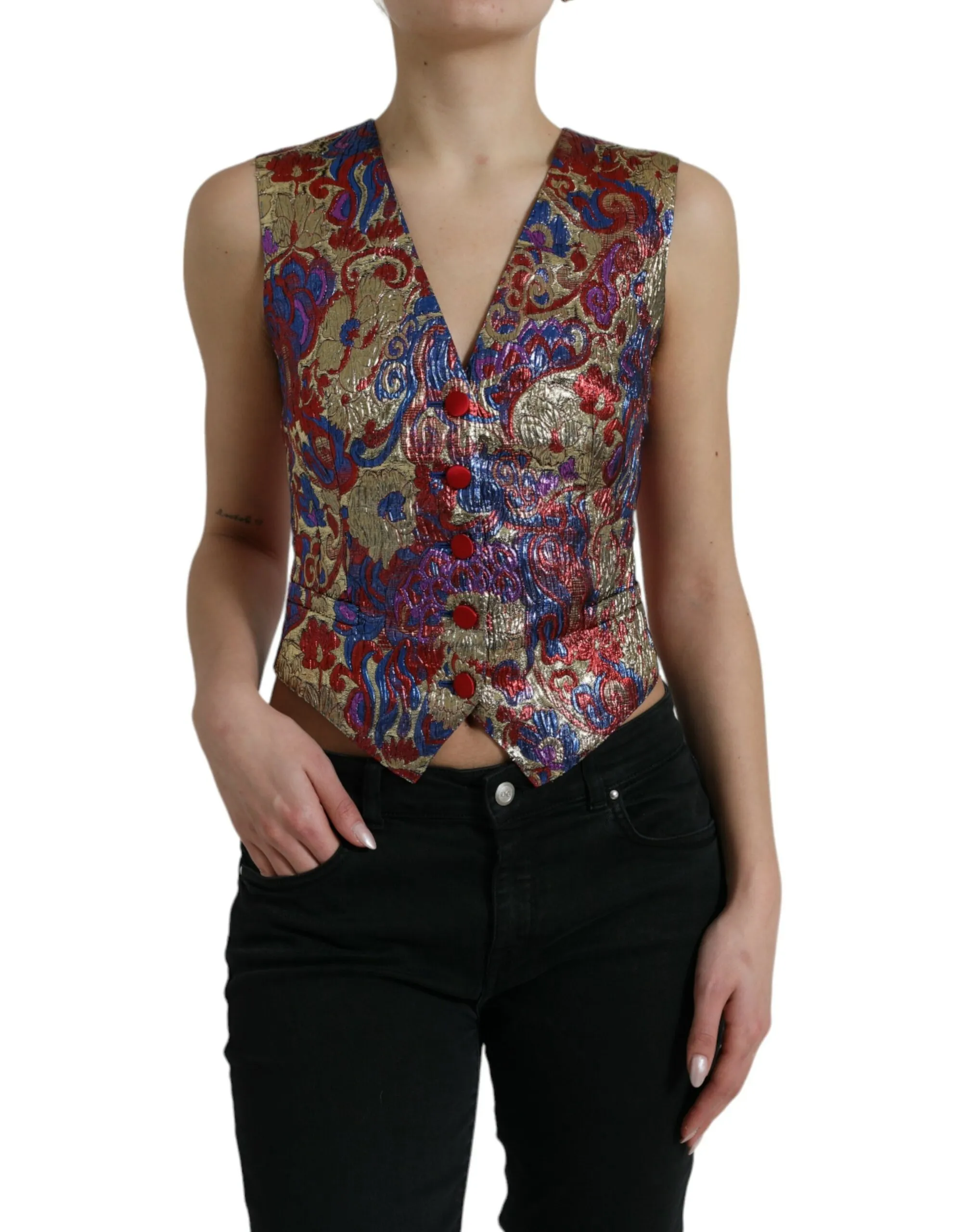 Dolce & Gabbana Women's Multicolor Floral Print Jacquard Waistcoat Vest