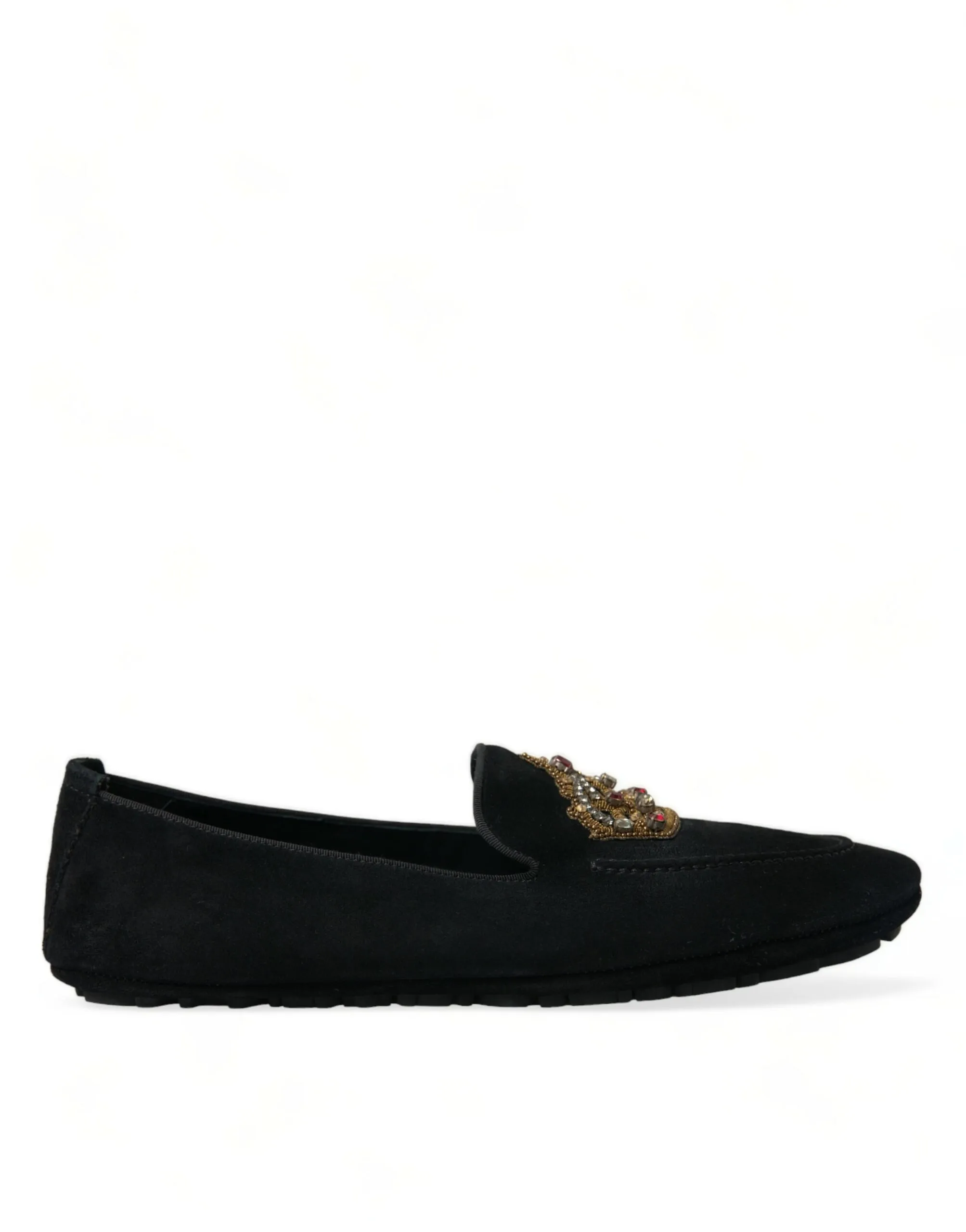 Dolce & Gabbana Men's Black Calfskin Loafers with Crystals