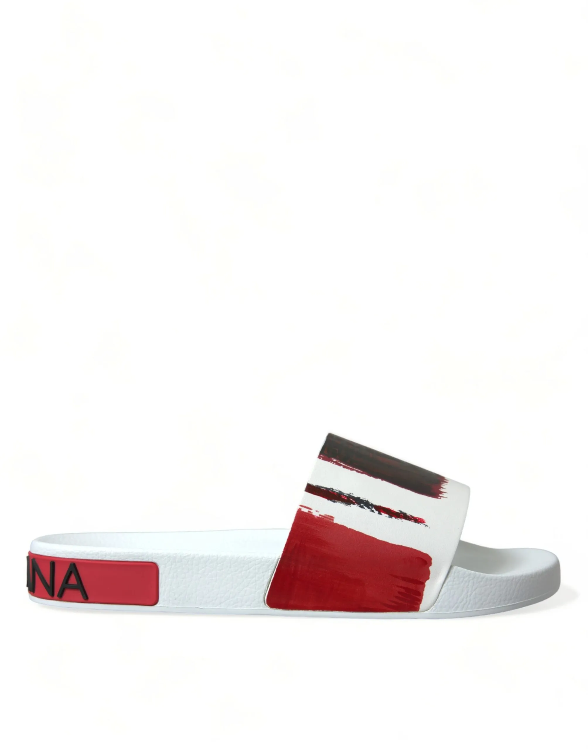 Dolce & Gabbana Men's Chic White & Red Leather Mens Slides Sandals