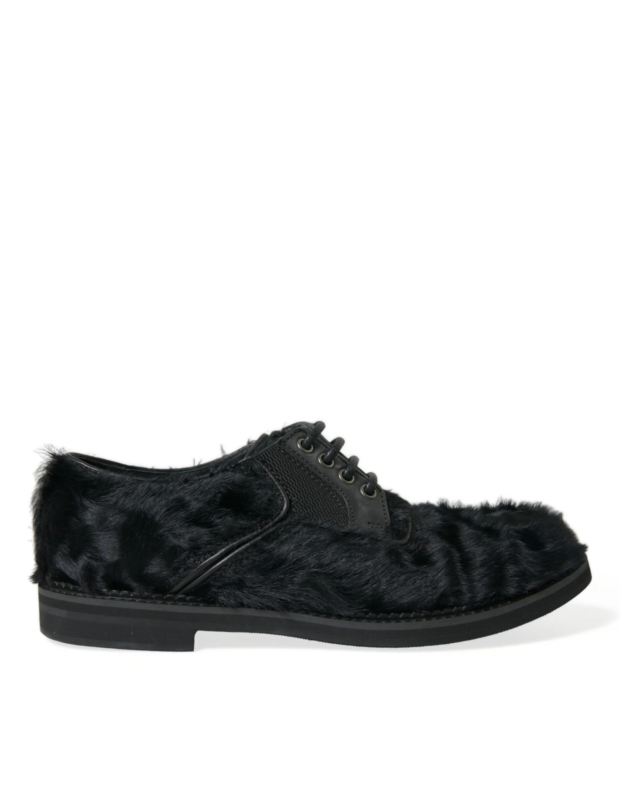 Dolce & Gabbana Men's Elegant Black Fur Derby Dress Shoes for Men