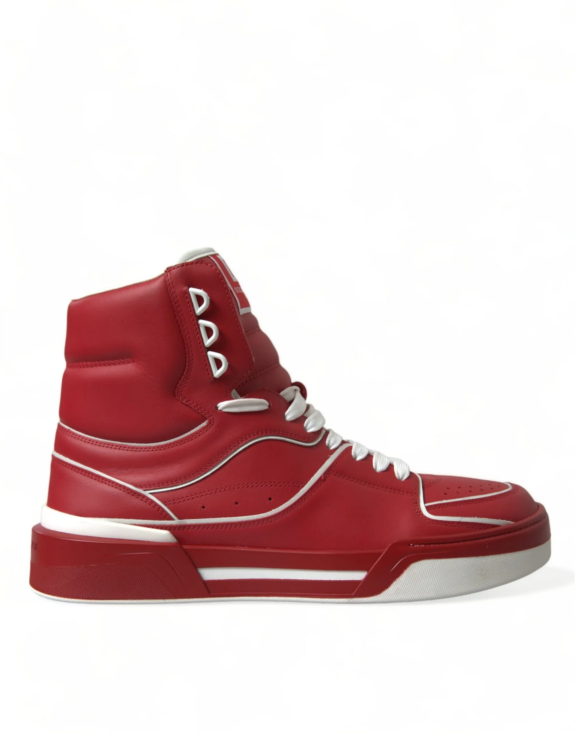 Dolce & Gabbana Men's Sleek High-Top Leather Sneakers - Red & White