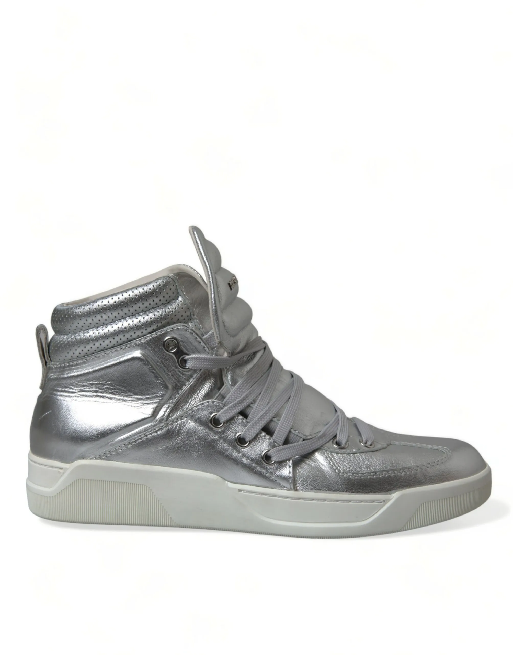Dolce & Gabbana Men's Silver Leather High-Top Sneakers