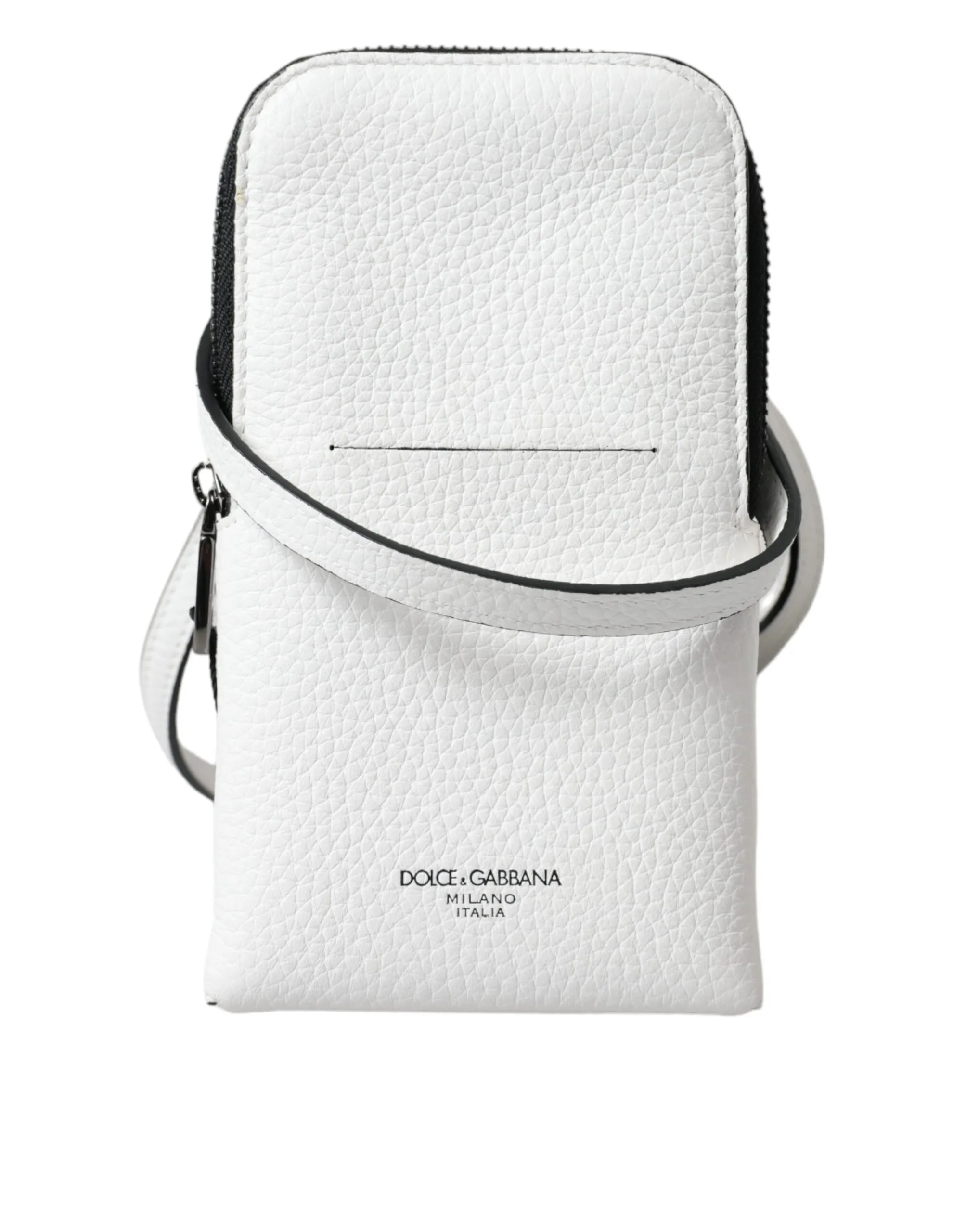 Dolce & Gabbana Men's Elegant White Leather Crossbody Phone Bag