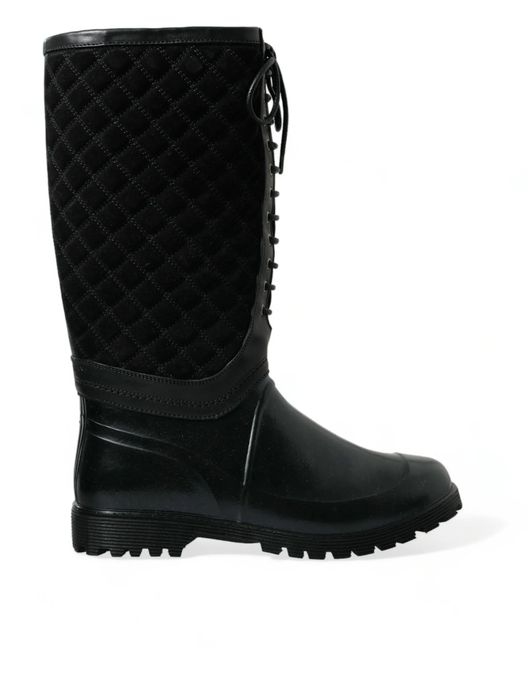 Dolce & Gabbana Men's Elegant Quilted Lace-Up Rain Boots