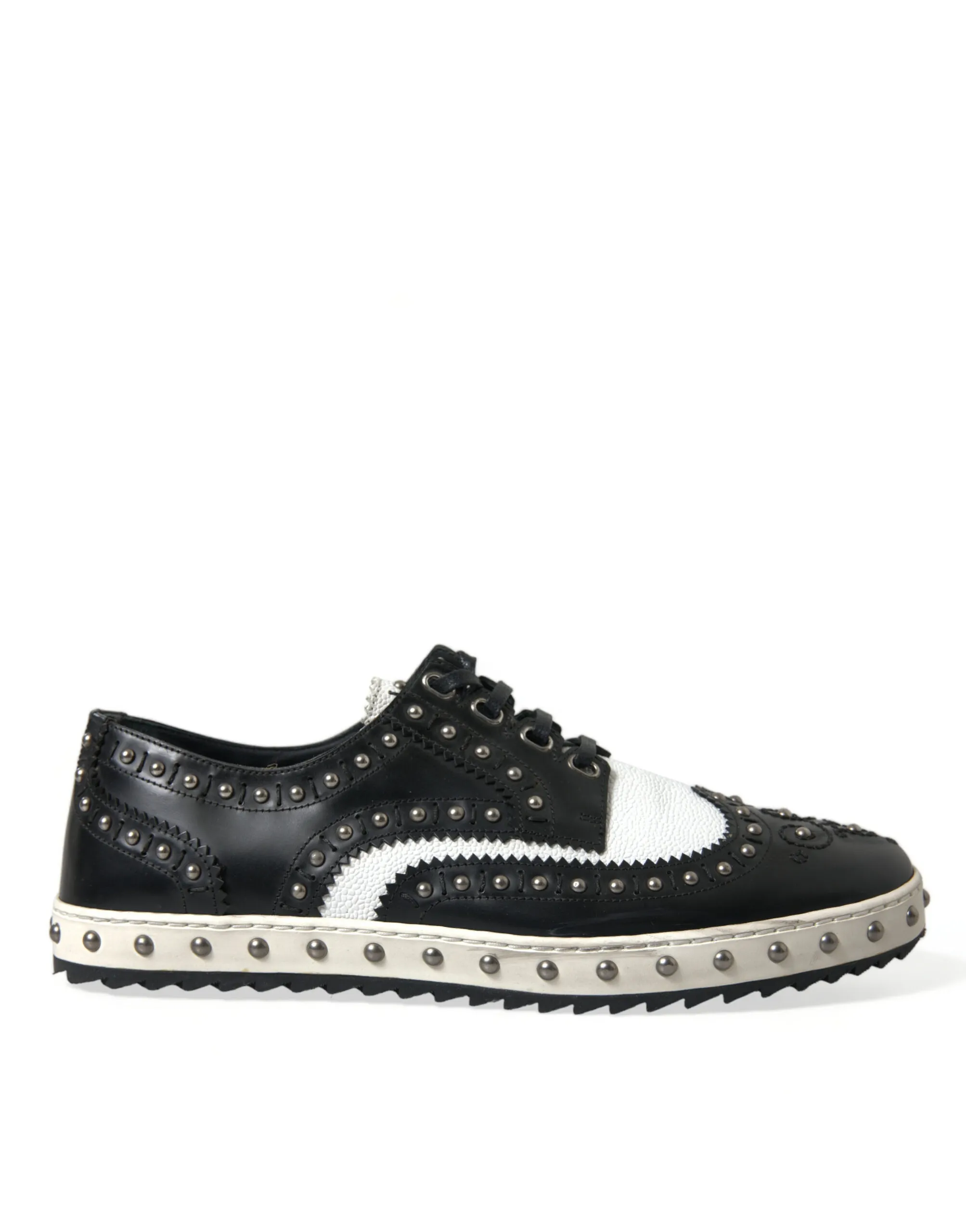 Dolce & Gabbana Men's Studded Leather Sneakers in Black & White