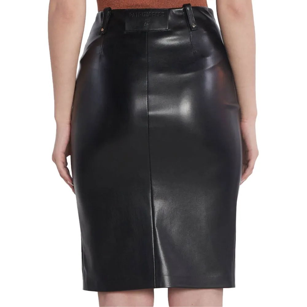 Patrizia Pepe Women's Chic Faux Leather Midi Skirt with Diagonal Zip