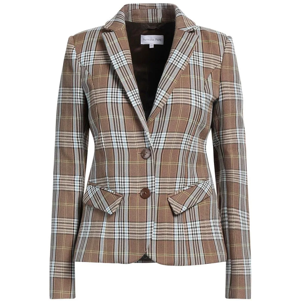 Patrizia Pepe Women's Elegant Tartan Patterned Cotton Blend Blazer