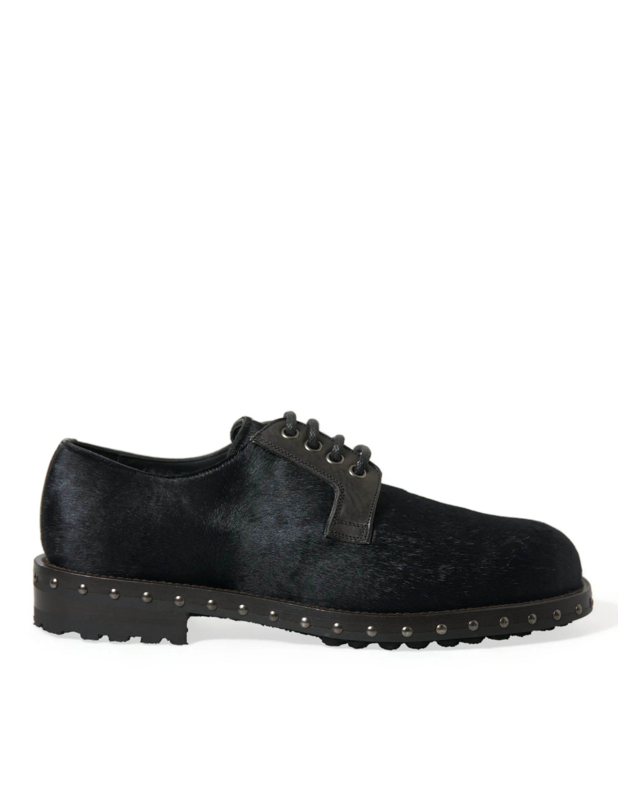Dolce & Gabbana Men's Elegant Black Calf Fur Derby Shoes