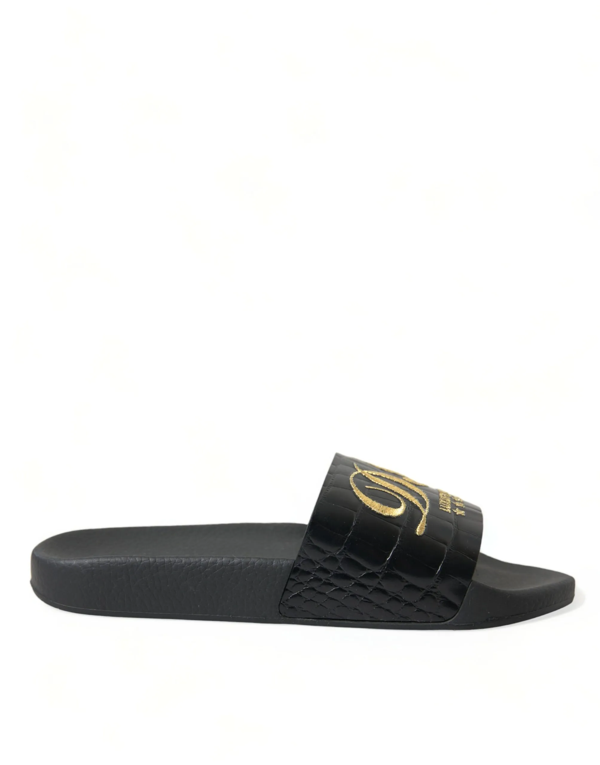 Dolce & Gabbana Women's Elegant Black and Gold Leather Slides