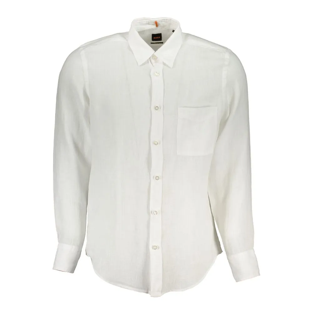 Hugo Boss White Linen Men Shirt