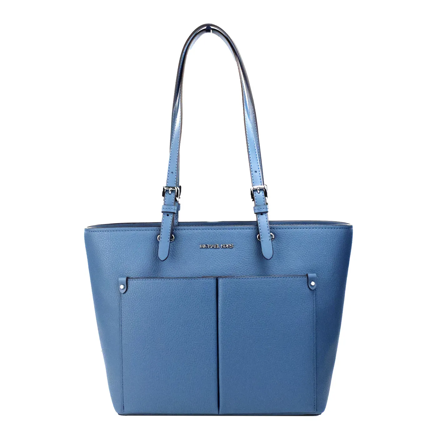 Michael Kors Women's Jet Set Medium Teal Vegan Leather Double Pocket Tote Bag