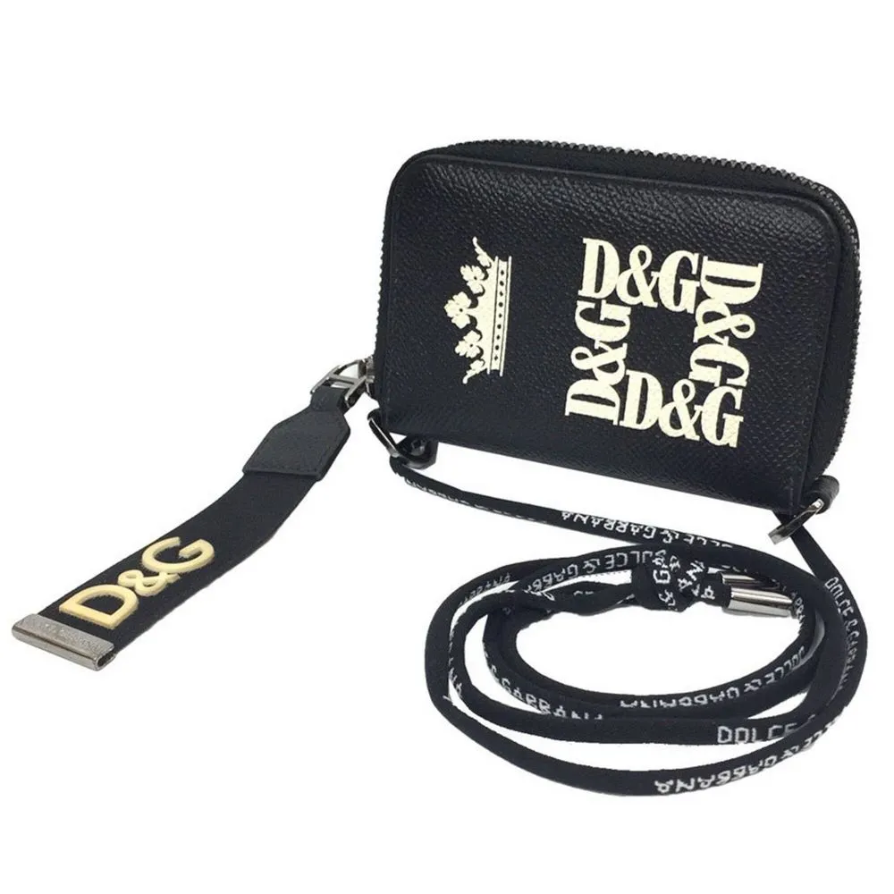 Dolce & Gabbana Men's Elegant Leather Zip Wallet with Shoulder String
