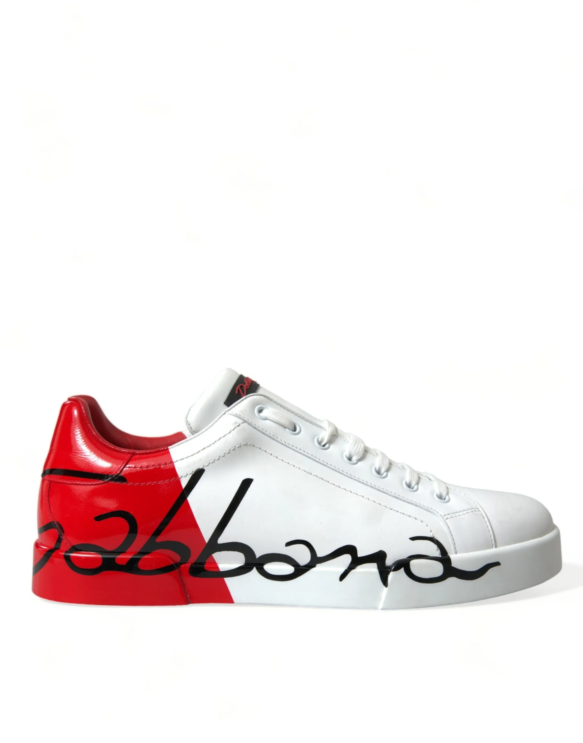 Dolce & Gabbana Men's Elegant White and Red Calfskin Sneakers