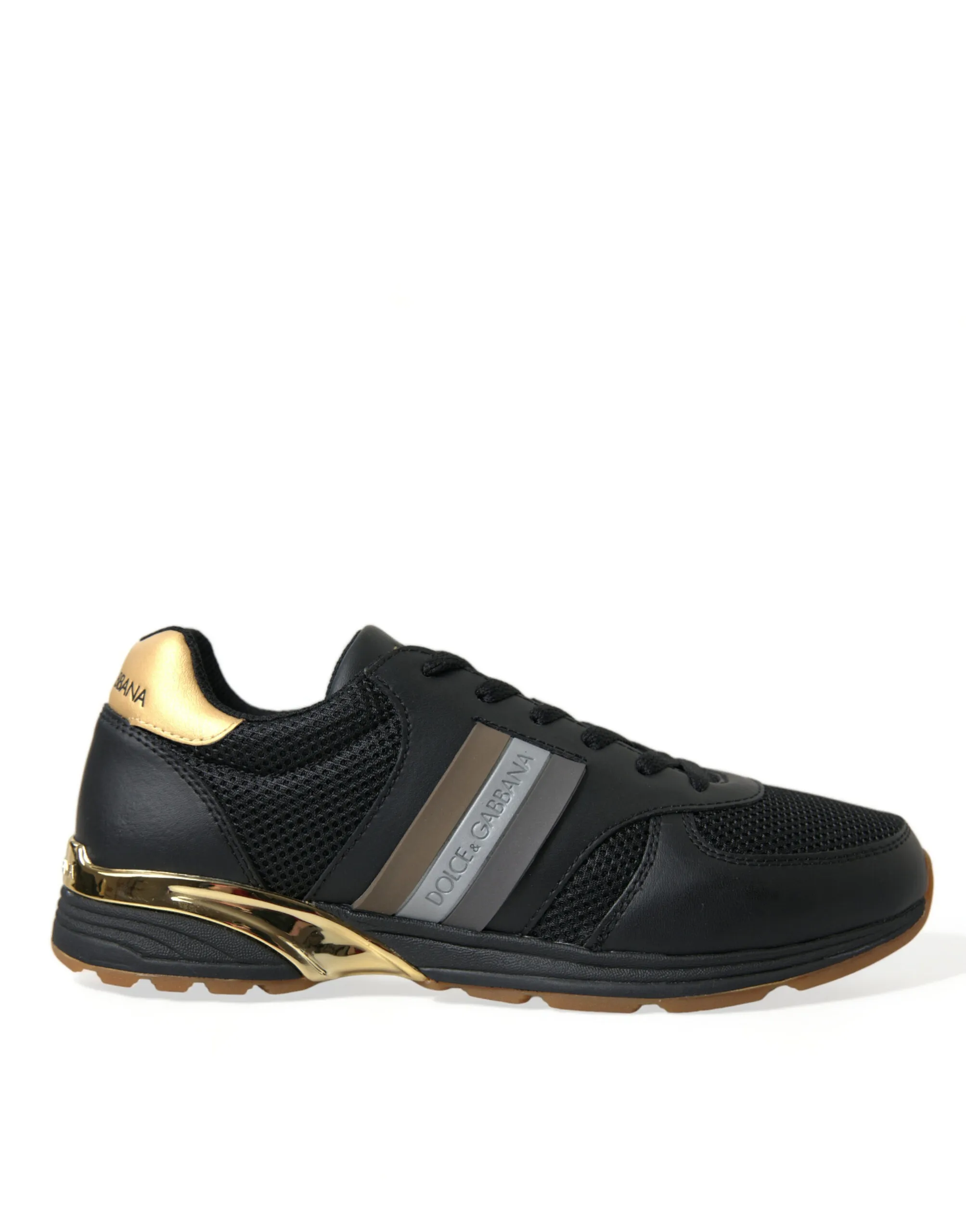 Dolce & Gabbana Men's Elegant Low Top Leather Trainers - Black & Gold