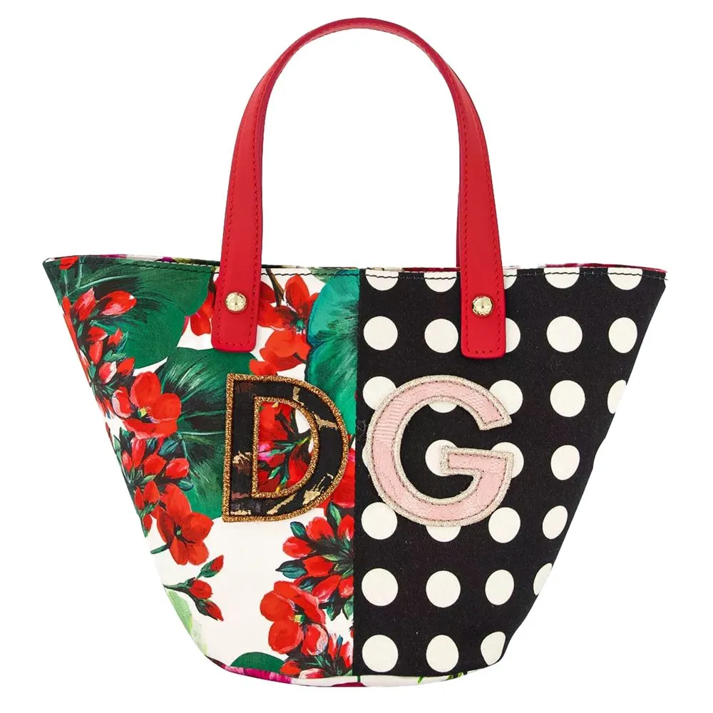 Dolce & Gabbana Women's Elegant Floral Cotton Handbag with Leather Accents