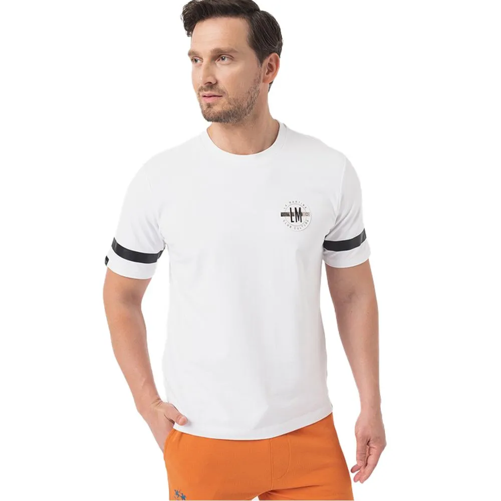 La Martina Men's Sleek White Jersey Tee with Distinctive Sleeve Detail