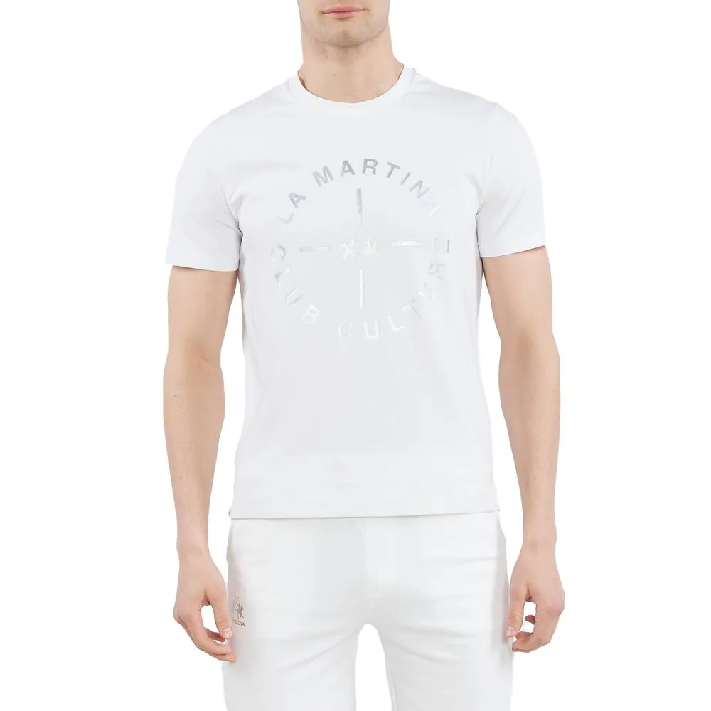 La Martina Men's Elegant White Printed Jersey T-Shirt
