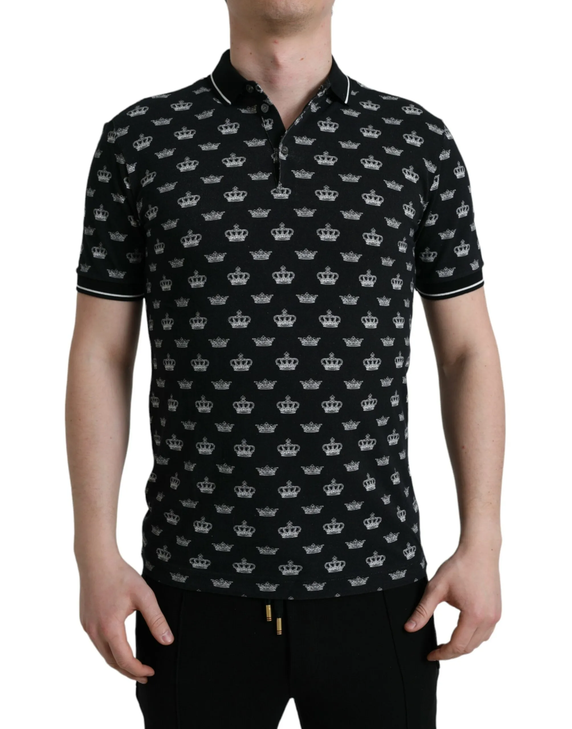 Dolce & Gabbana Men's Elegant Crown Motif Cotton Polo Tee