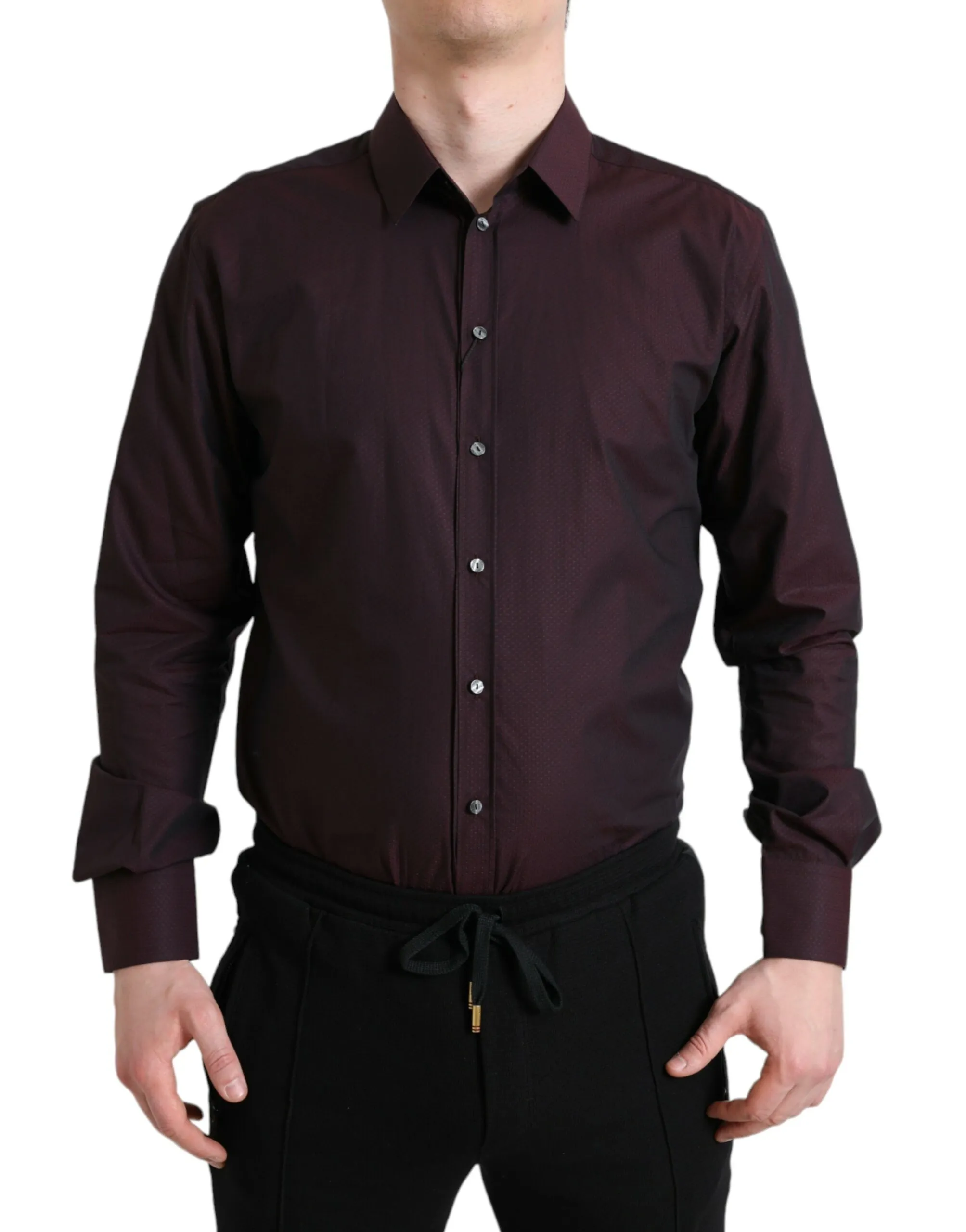 Dolce & Gabbana Men's Elegant Maroon Martini Dress Shirt
