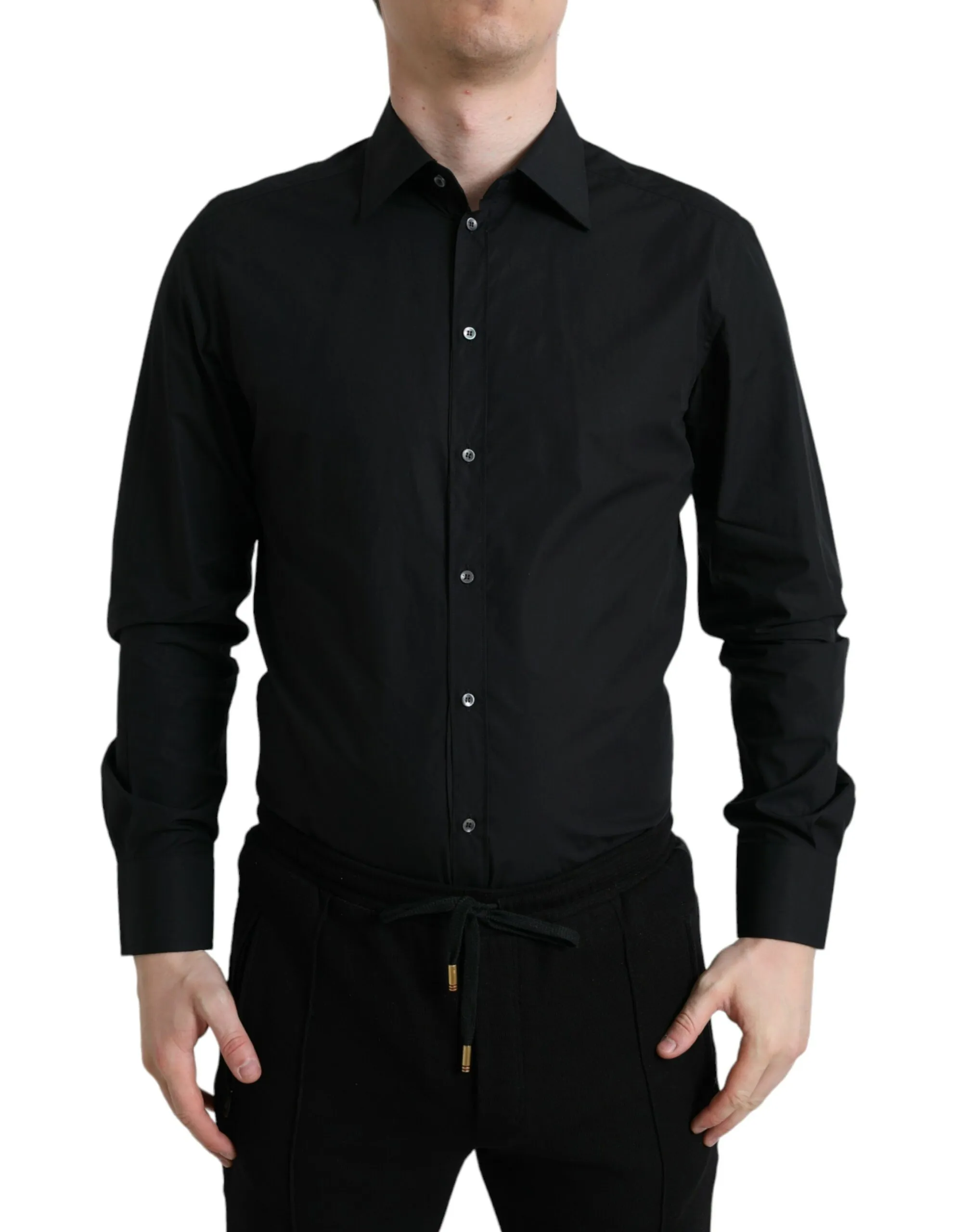 Dolce & Gabbana Men's Sleek Black Slim Fit Italian Dress Shirt