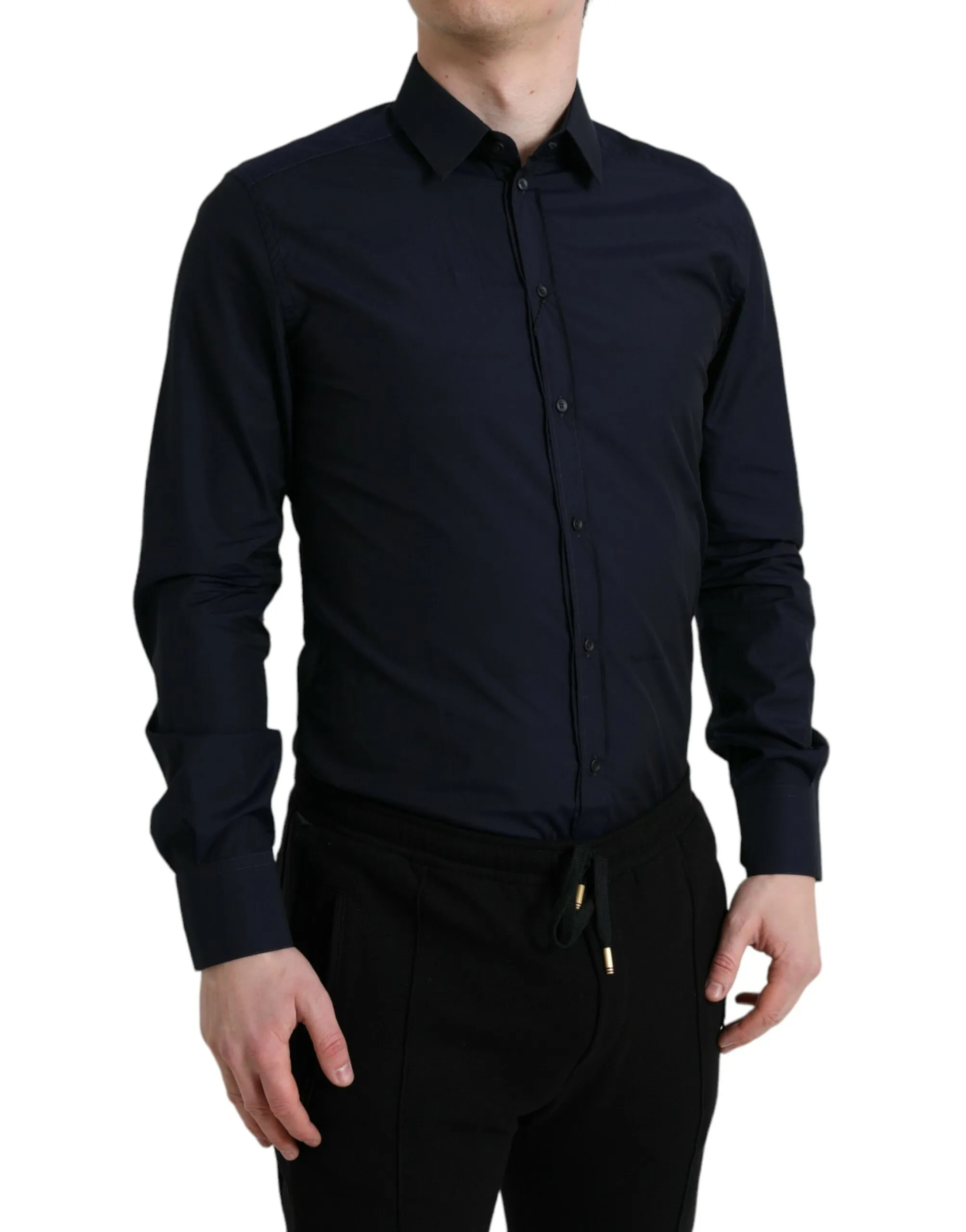 Dolce & Gabbana Men's Elegant Navy Jacquard Dress Shirt