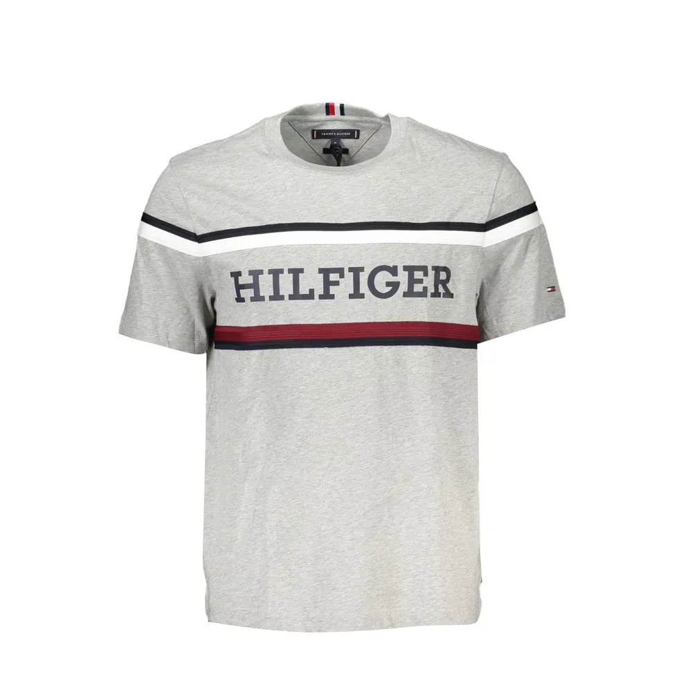 Tommy Hilfiger Men's Elegant Gray Crew Neck T-Shirt with Contrast Details